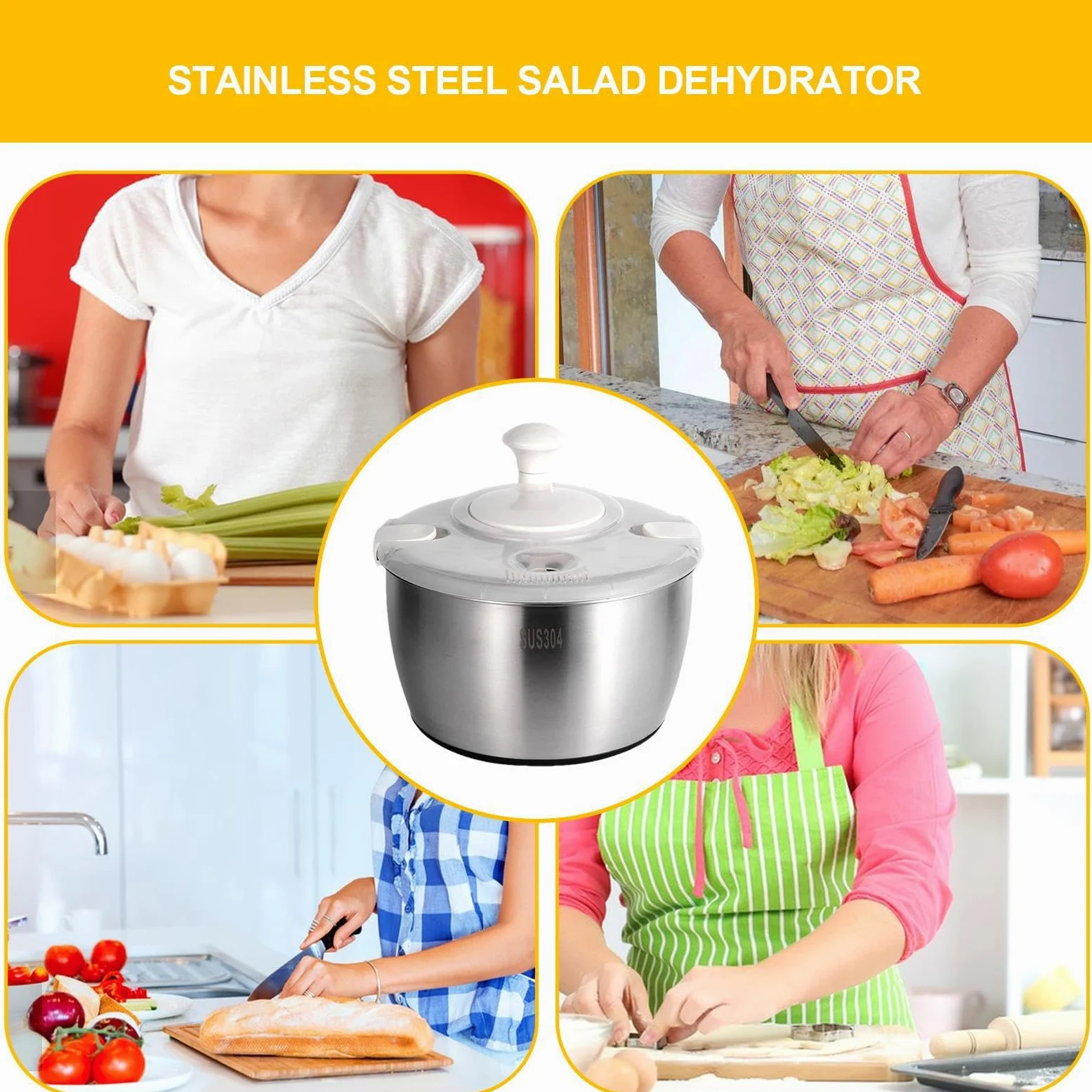 y centrifugadora de lechuga,Secadora de frutas | Girador de verduras para | ensalada,Secador de lechuga, de frutas, de verduras con mango giratorio, de ensaladas de acero inoxidable, utensilios de coci