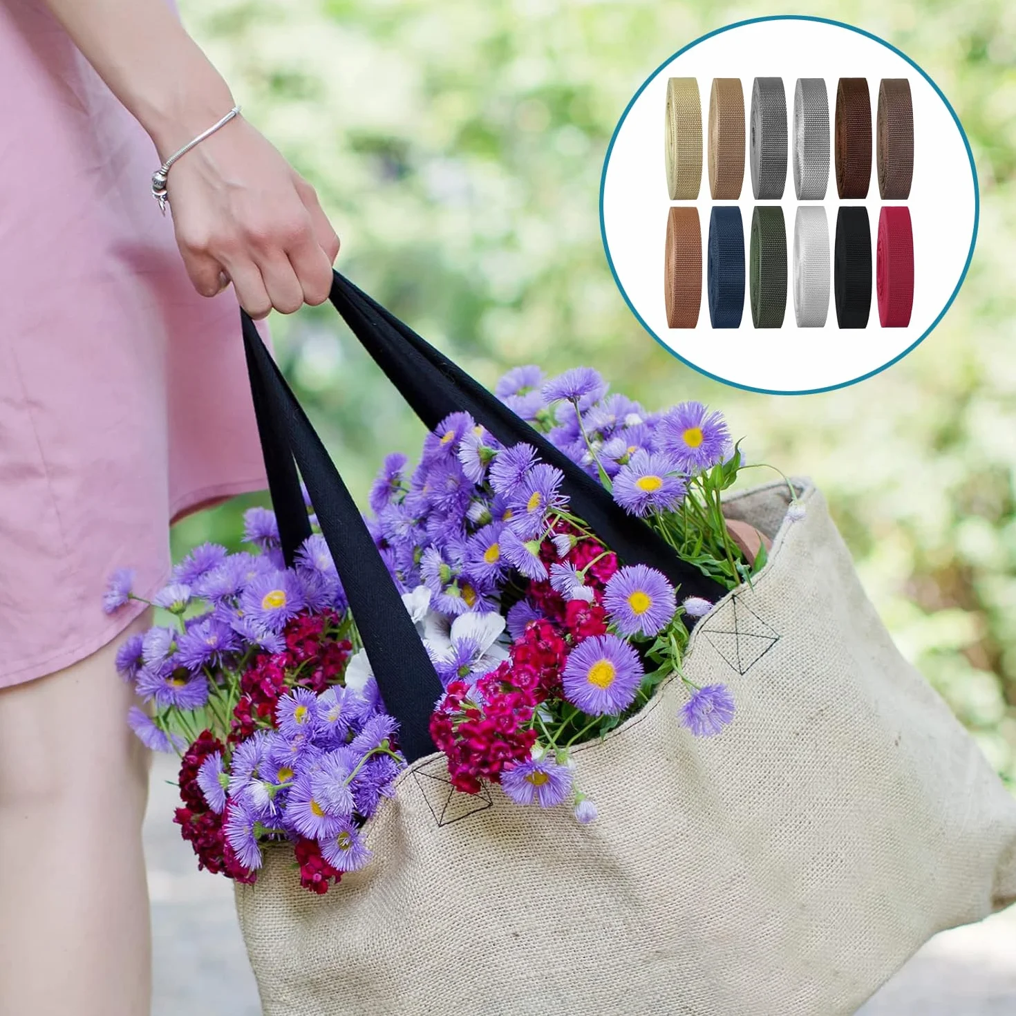 Correas de Polipropileno 1 Pulgada 5.5 Yardas, Cinta Resistente para Asas de Bolsas, Accesorios Exteriores