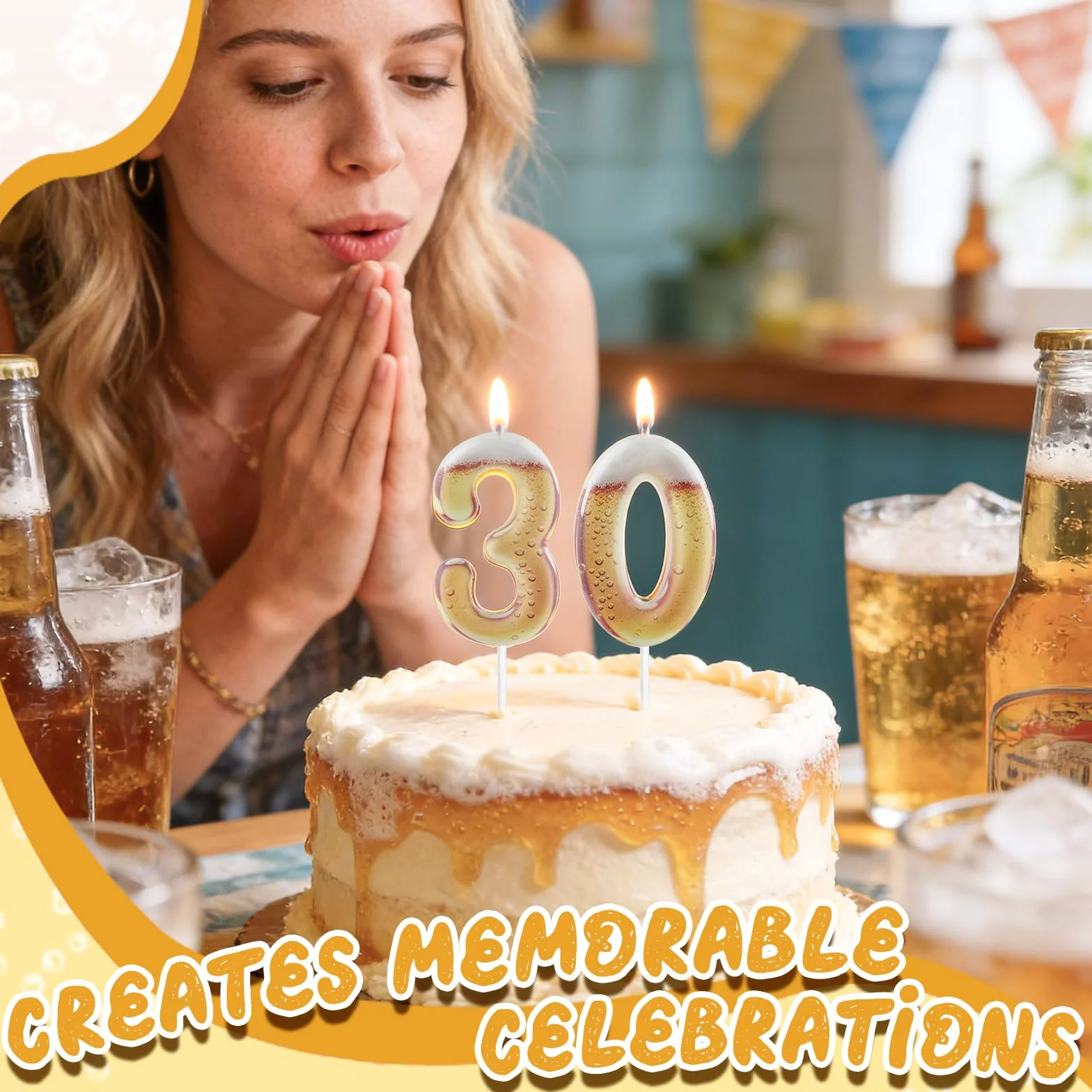 Bastoncini tema cerveza para el cumpleaños de 50 años, bastoncini en forma del número 50, bastoncini dorados, torta de cumpleaños, decoraciones para torta de la fiesta