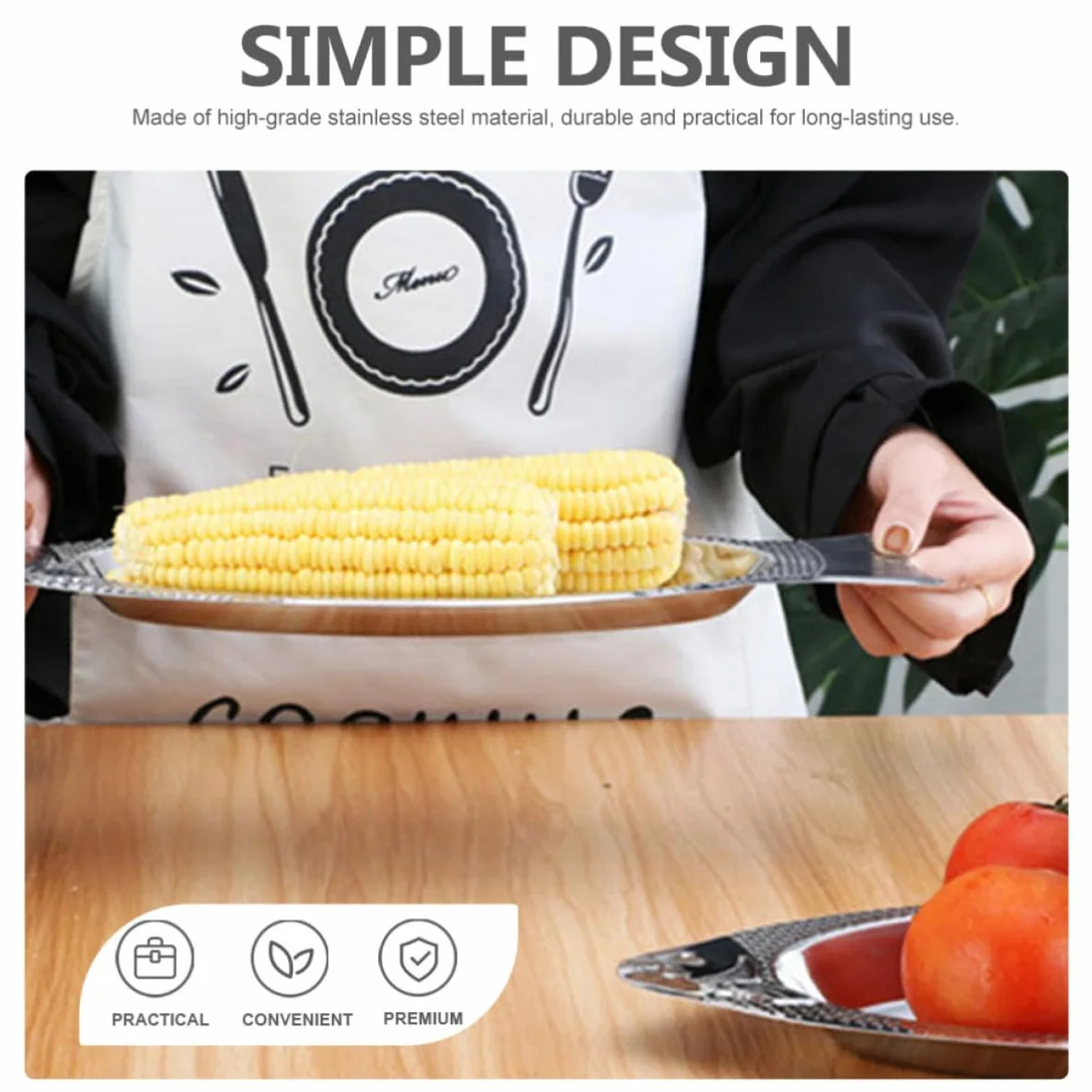 Bandeja de Pescado de Acero Inoxidable 3 Piezas Imán | Plata, Apta para Vapor y Horno, Acabado Liso, Diseño en Forma de Pez para Restaurantes y Hoteles