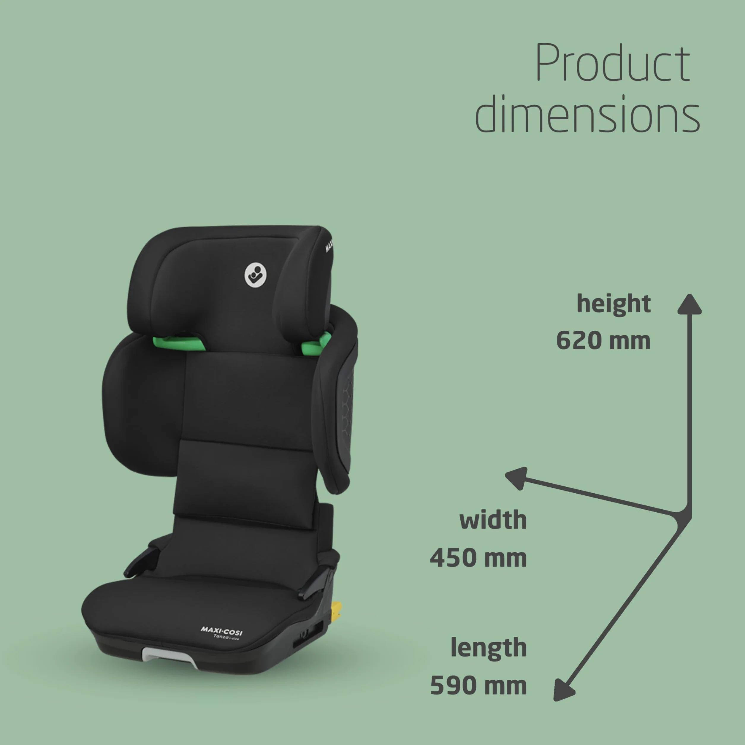 Maxi-Cosi Tanza i-Size, Silla Coche Plegable, Silla de Coche ISOFIX, 3,5-12 a, 100-150cm, Portátil, 10 Posiciones Reposacabezas, Protección Impactos Laterales G-CELL, Asiento Acolchado, Full Black