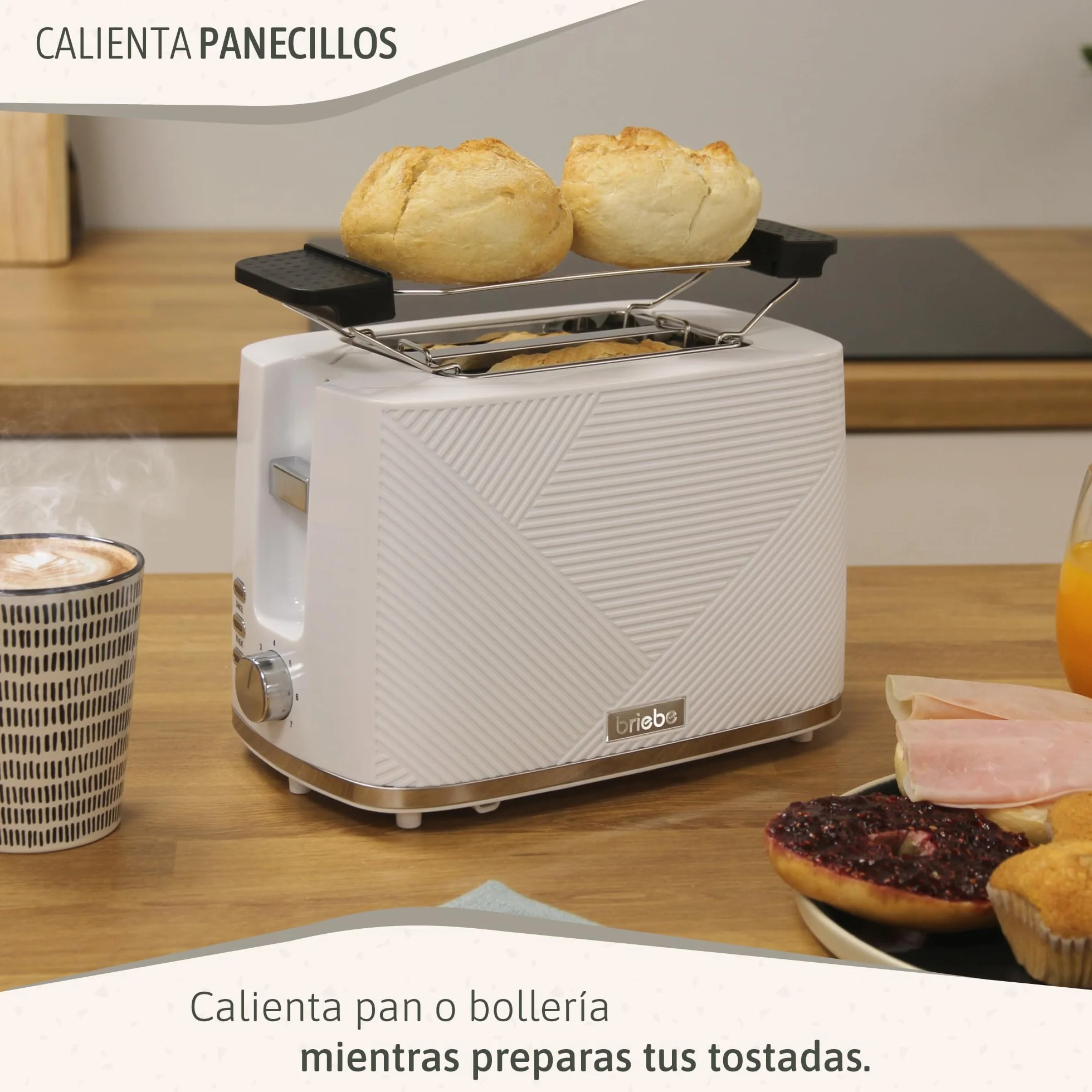 briebe Elegance Set Tostadora Pan Ranura Ancha 2 Rebanadas, 7 Niveles Tostado + Hervidor Agua Eléctrico 1,7L Inalámbrico, 2200W Ebullición Rápida, Libre BPA, Pack Desayuno Diseño Moderno Blanco