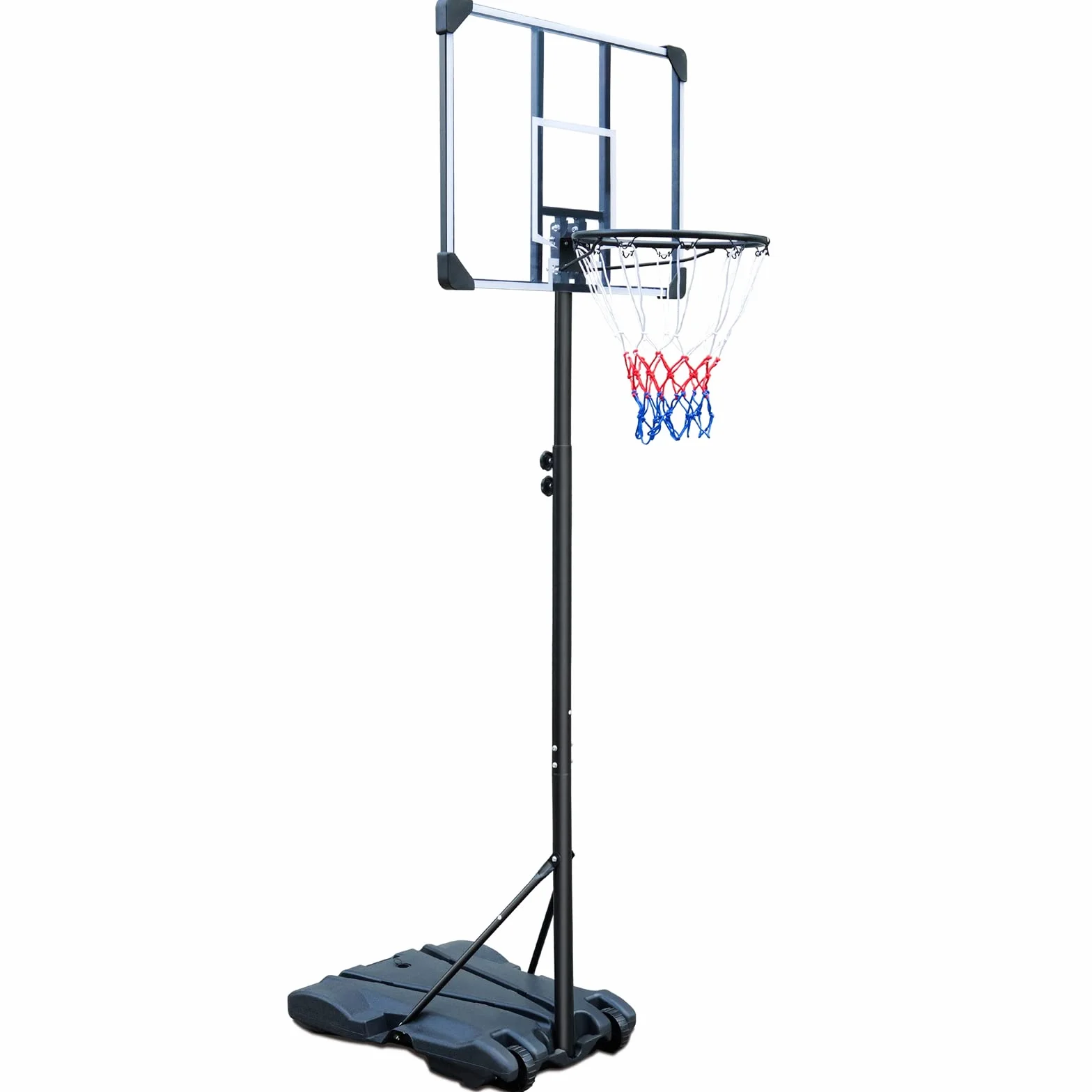 HIONRE Canasta de baloncesto portátil 7 pies tablero trasero transparente altura ajustable 165-213cm negro