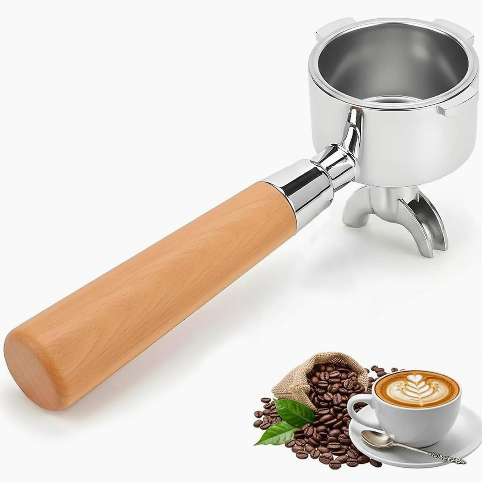 Portafiltro de 51 mm para cafetera DeLonghi EM450M, 3 orejas 4mm de espesor, Para Casabrews CM5418/Cecotec Power Espresso 20, soporte de filtro de acero inoxidable con mango de madera premium
