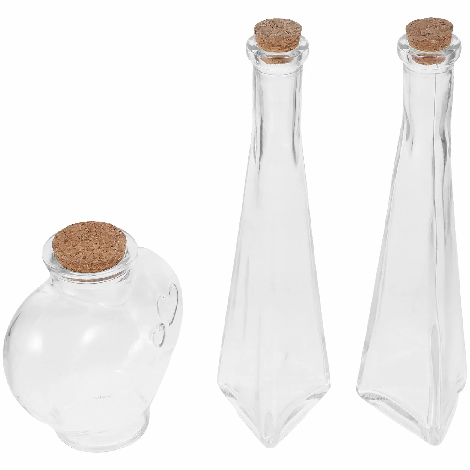 Genérico Kit de Botellas para Ceremonia de Arena de Boda Recipientes de Vidrio en Forma de Corazón Prismático, 3 Piezas Tapa de Corcho para Ritual de Aniversario