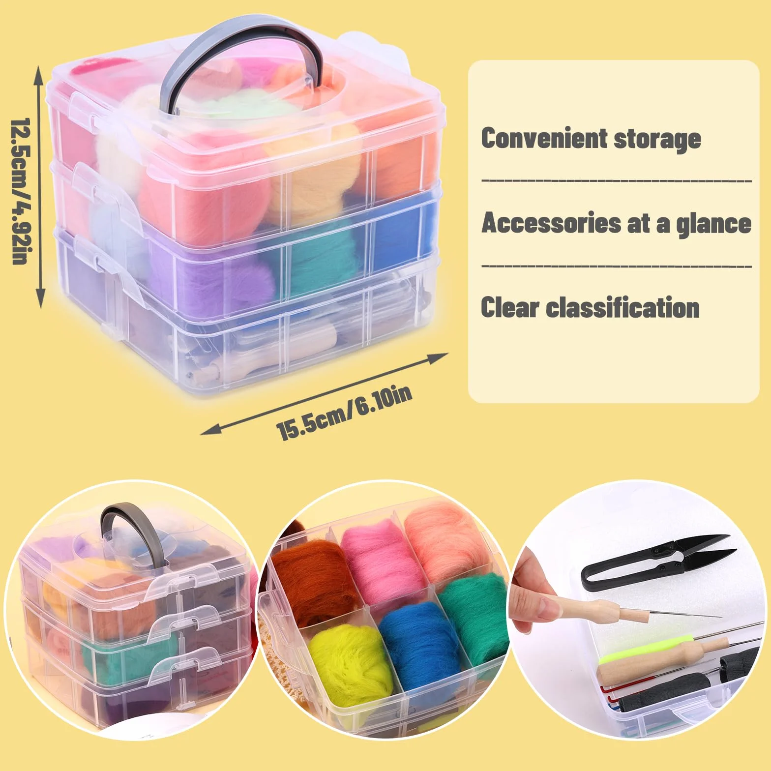Jupean Kit de fieltro de aguja, lana (5 g/color), kit completo de inicio de fieltro de aguja con herramientas básicas de fieltro y suministros de fibra de lana, material de fieltro húmedo para