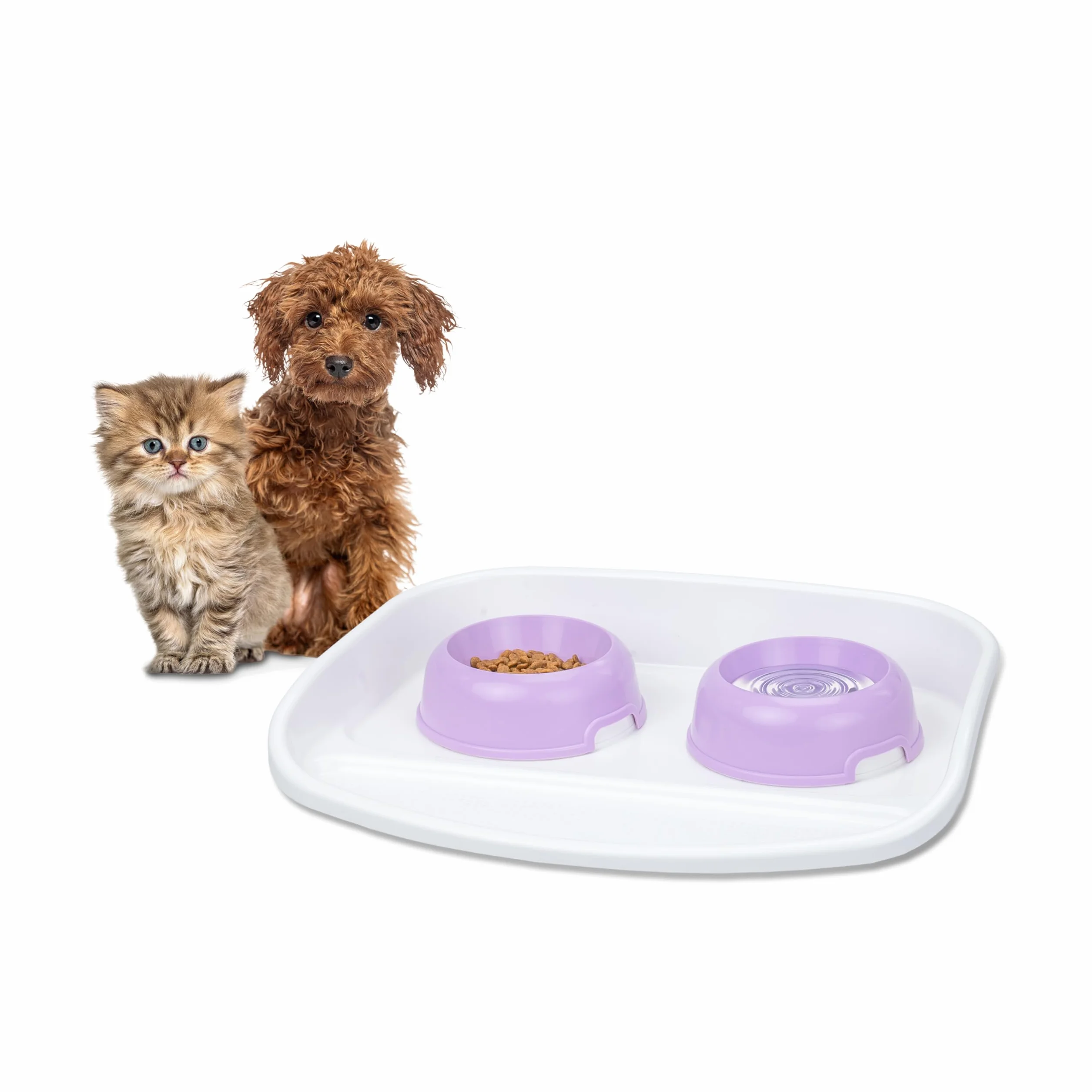 Ferplast Bandeja con Cuencos para Perros y Gatos Lindo Doble comedero para Animales, Base de plástico Resistente, Pies Antideslizantes, Dos Cuencos de 0,6 l incluidos, 44,5 x 34 x h 7 cm Rojo