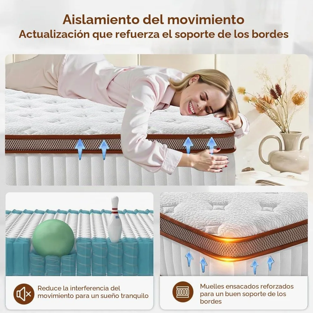 Colchón Viscoelástico 140x200 cm Espuma de Memoria, Altura 30cm, Confort y Firmeza Media | Antiácaros, Antibacteriano, Transpirable, Hipoalergénico | Certificado Oeko-Tex, colchón Muelles Ensacados
