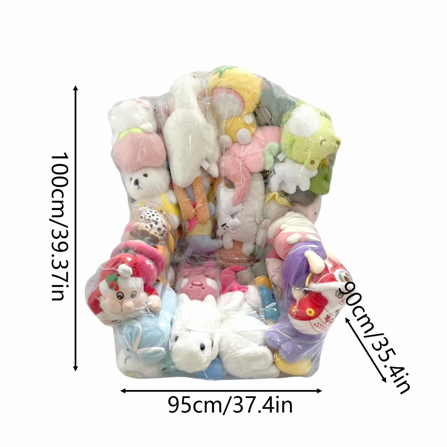 Almacenamiento De Peluches Puf - Saco Almacenamiento Peluches Transparente,Gran Sofá con Cremallera para Sala Cuarto Juego Aula Niños Niñas Jóvenes Preescolar