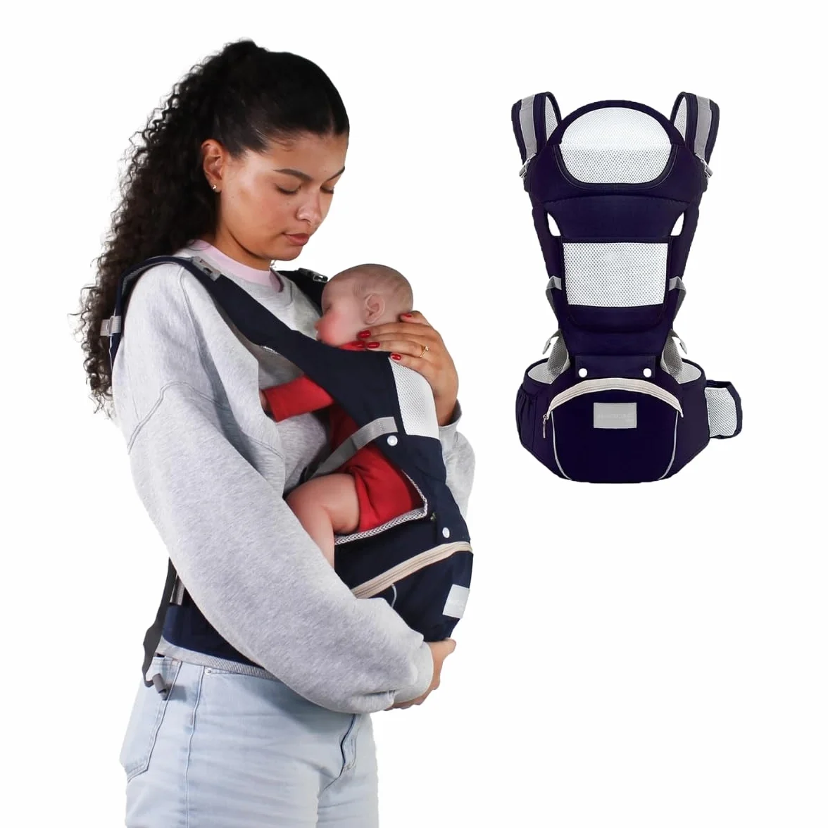 Mobiclinic® Mochila portabebés 6 en 1 Moley Multiposición Plegable Algodón premium suave 0-36 meses azul marino