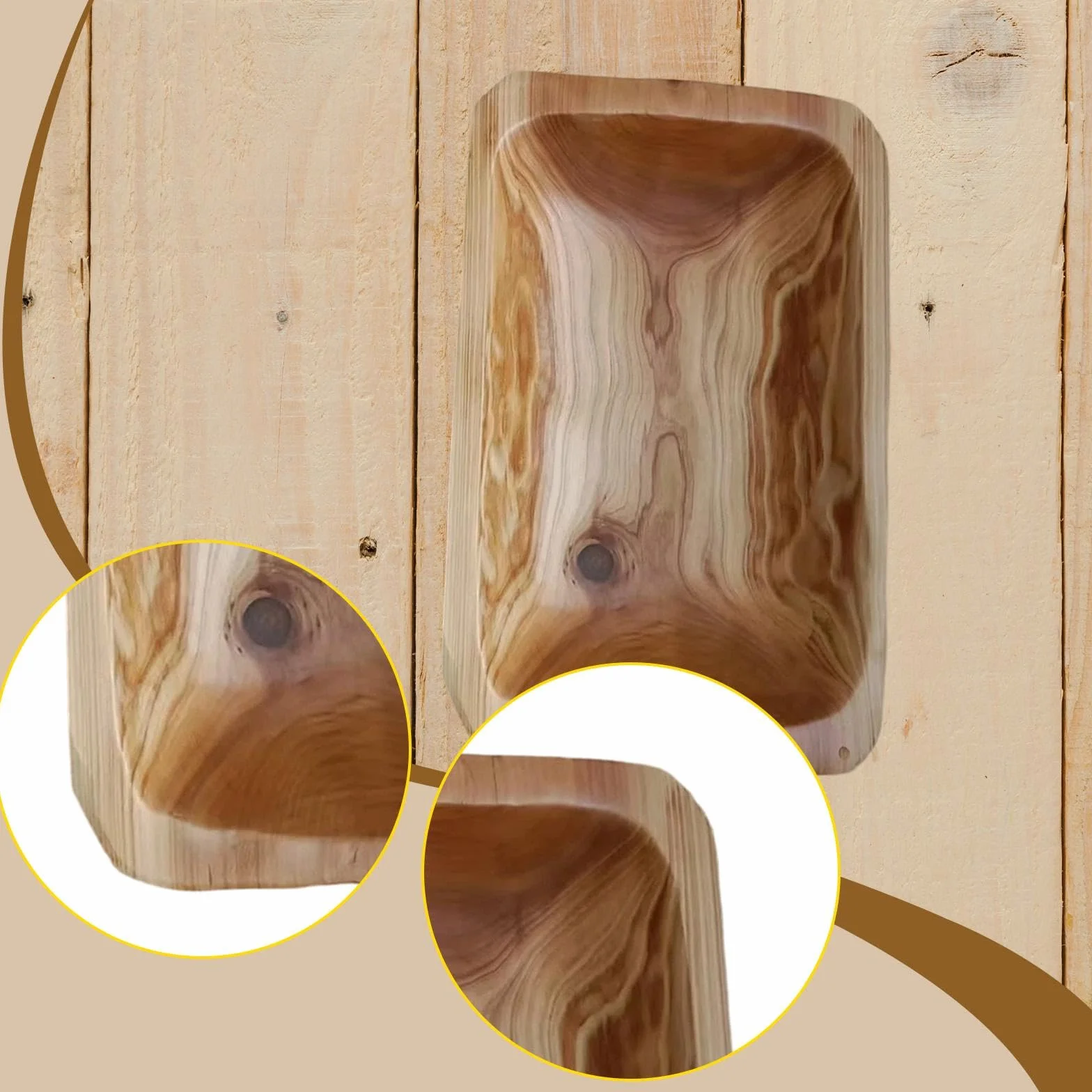 Bol de Ensalada de Madera Maciza, Fuente Rectangular para Servir, Bandeja de Fruta, Bandeja de Aperitivos, Plato de Postre, Hecho a Mano, Madera Natur, Style D, Individual