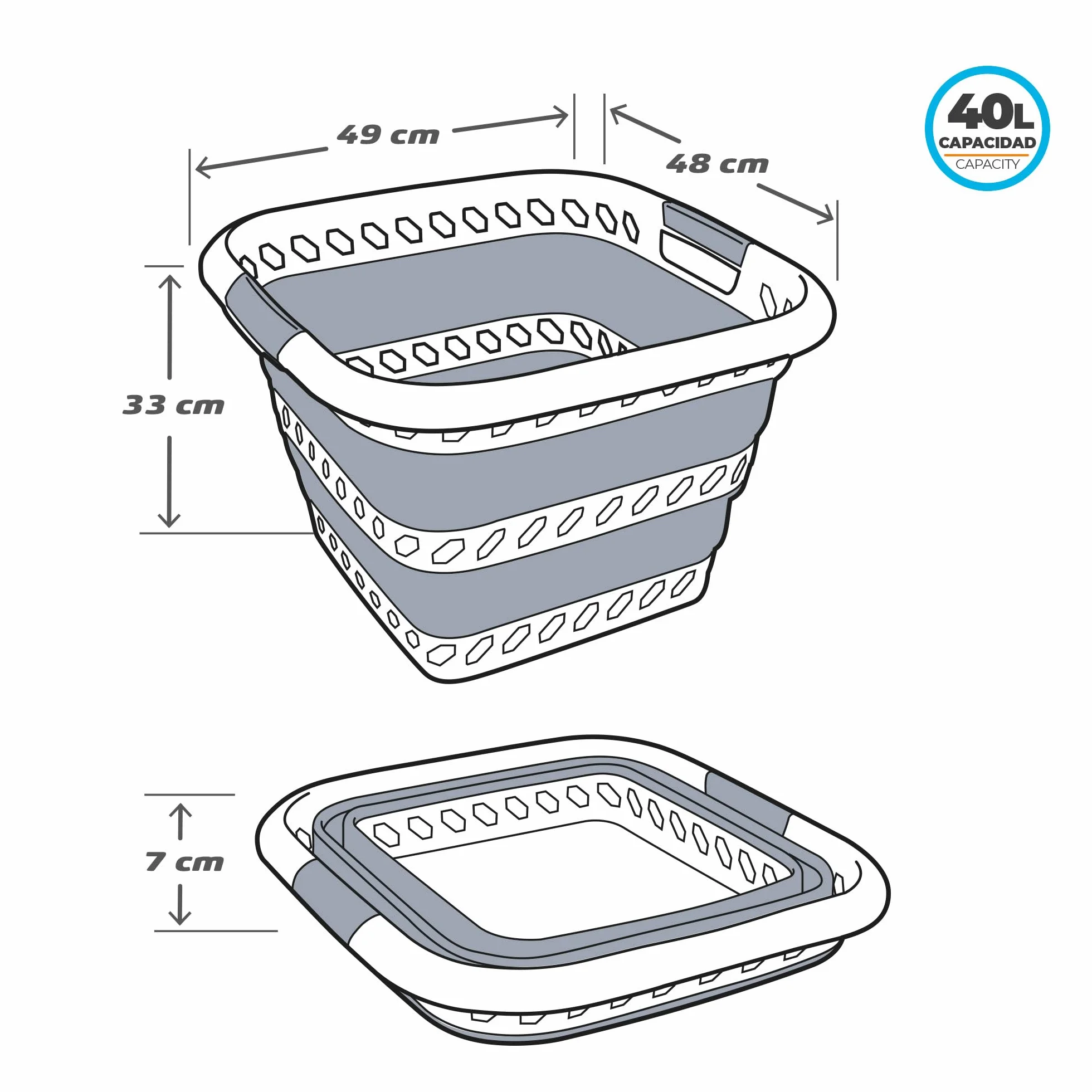 AKTIVE Cesta plegable 40 litros, Formato cuadrado, 49 x 48 x 33 cm, Plegado compacto, Libre de BPA, Caja de almacenamiento portátil, Cesto ropa sucia plegable, Para hogar, Camping y picnic (63115)
