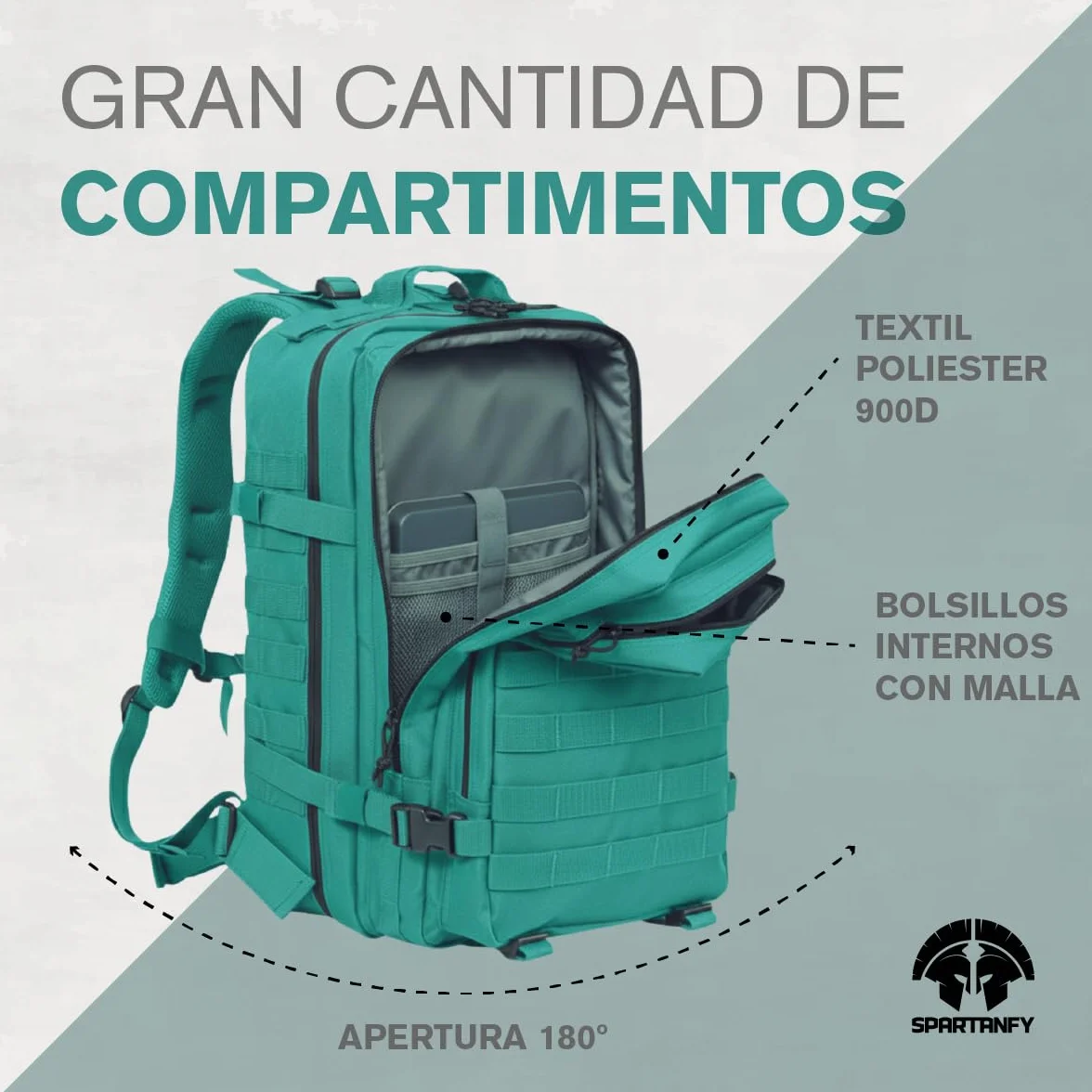 Mochila Crossfit Hombre 45L Táctica Militar Impermeable MOLLE MINT BLUE