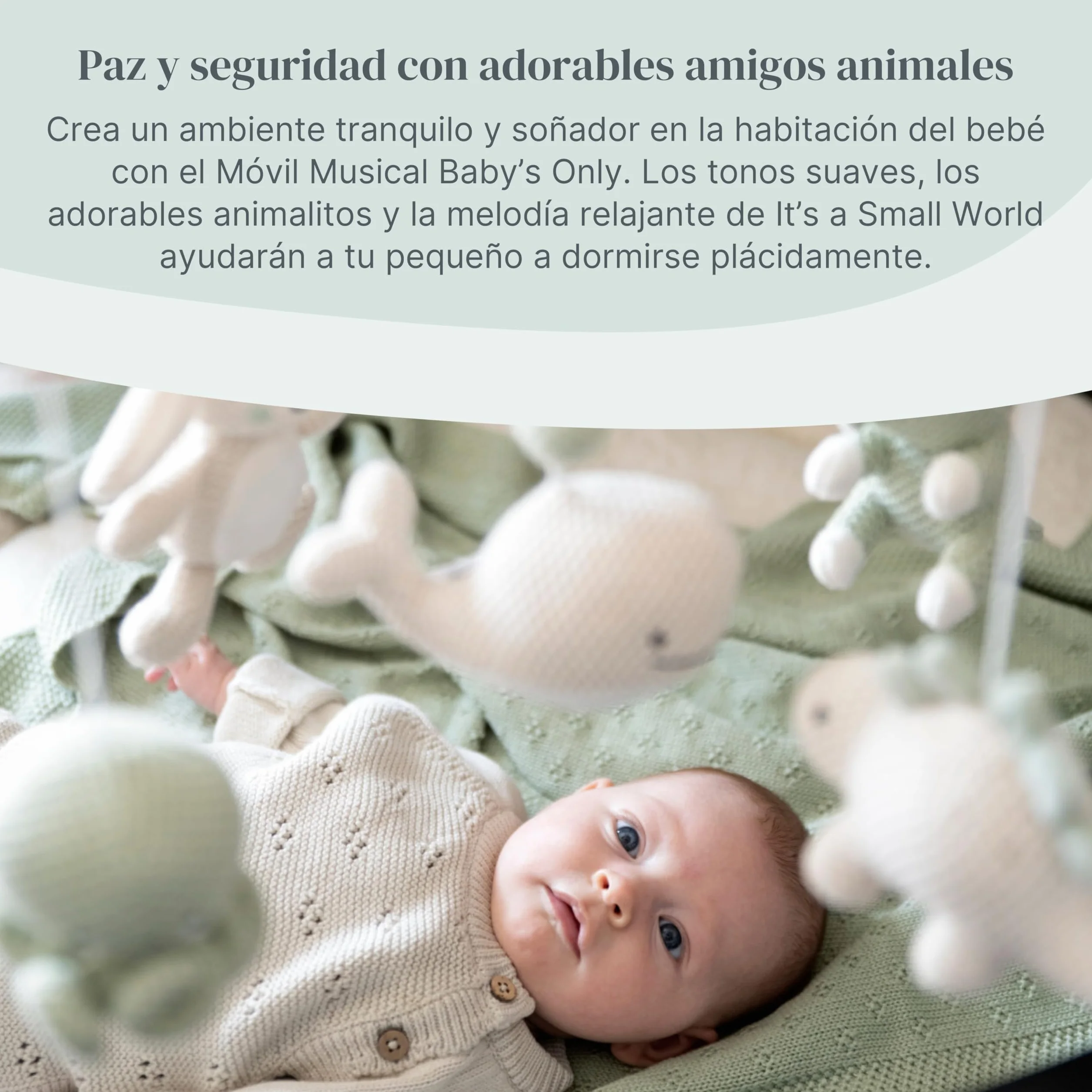 Baby's Only Móvil Musical Baby Animals Caja de música para bebés con melodías Laurel Green/Warm Linen