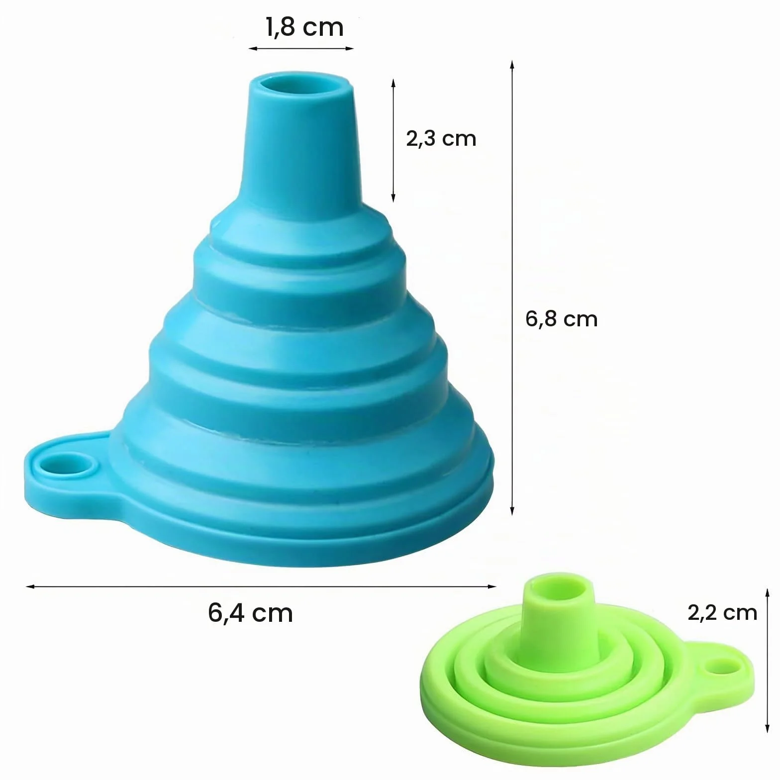 2 Piezas Embudos Plegables - Juego de Embudos Plegables de Silicona Embudos para Cocina Embudo Portátil para Transferencia de Líquido y Polvo(Azul + Verde)