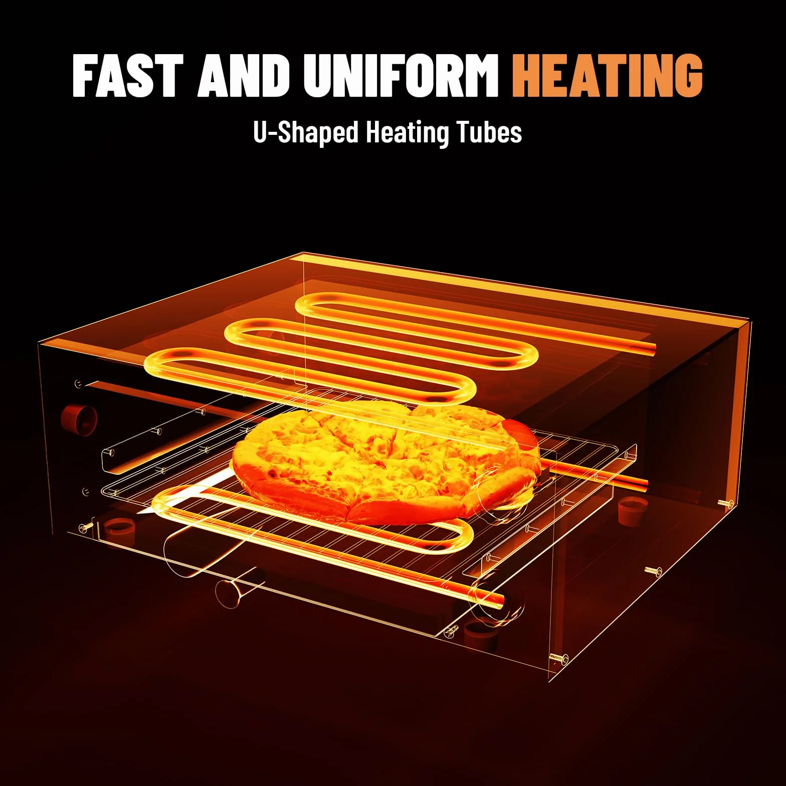 Horno eléctrico para pizza 1500W,Acero Inoxidable con 30 Minutos Temporizador, Rango de Temperatura 50-300℃, Ideal para Familia y Comercio