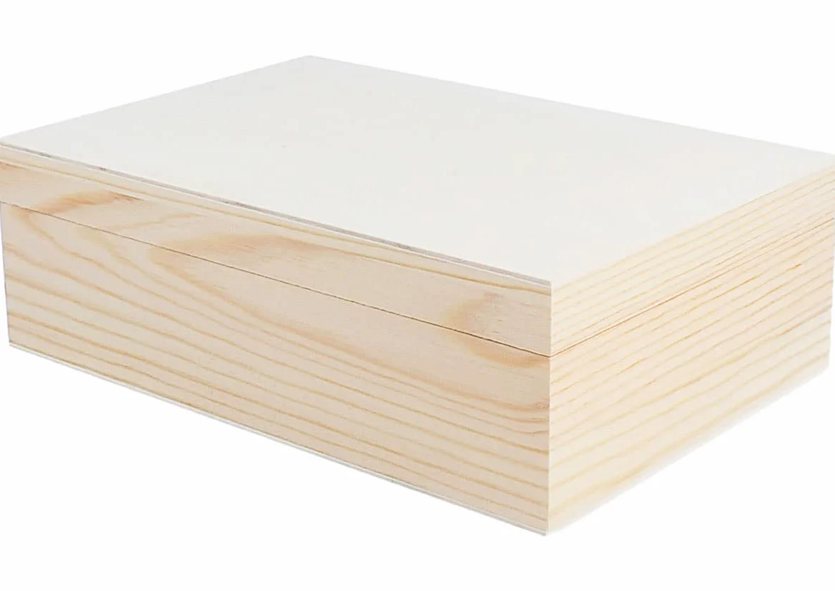 Caja madera de pino macizo y chapa rectangular 22x15x7cm.