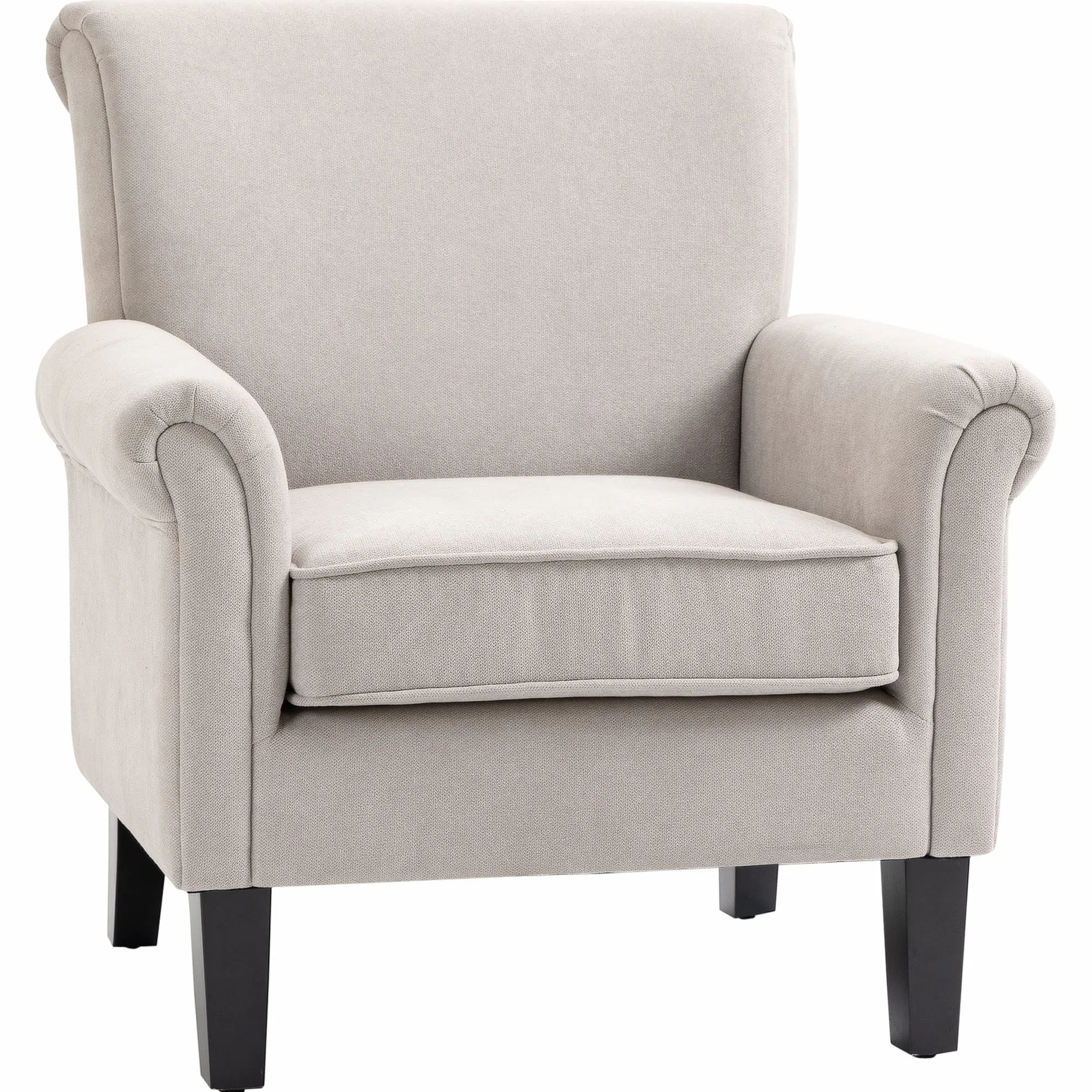 HOMCOM Butaca de Salón Tapizada en Tela, Sillón Relax con Reposabrazos, Asiento Extraíble y Lavable, Patas de Madera, para Dormitorio, Balcón, Estilo Moderno, Carga 150 kg, 79x72,5x88 cm, Gris