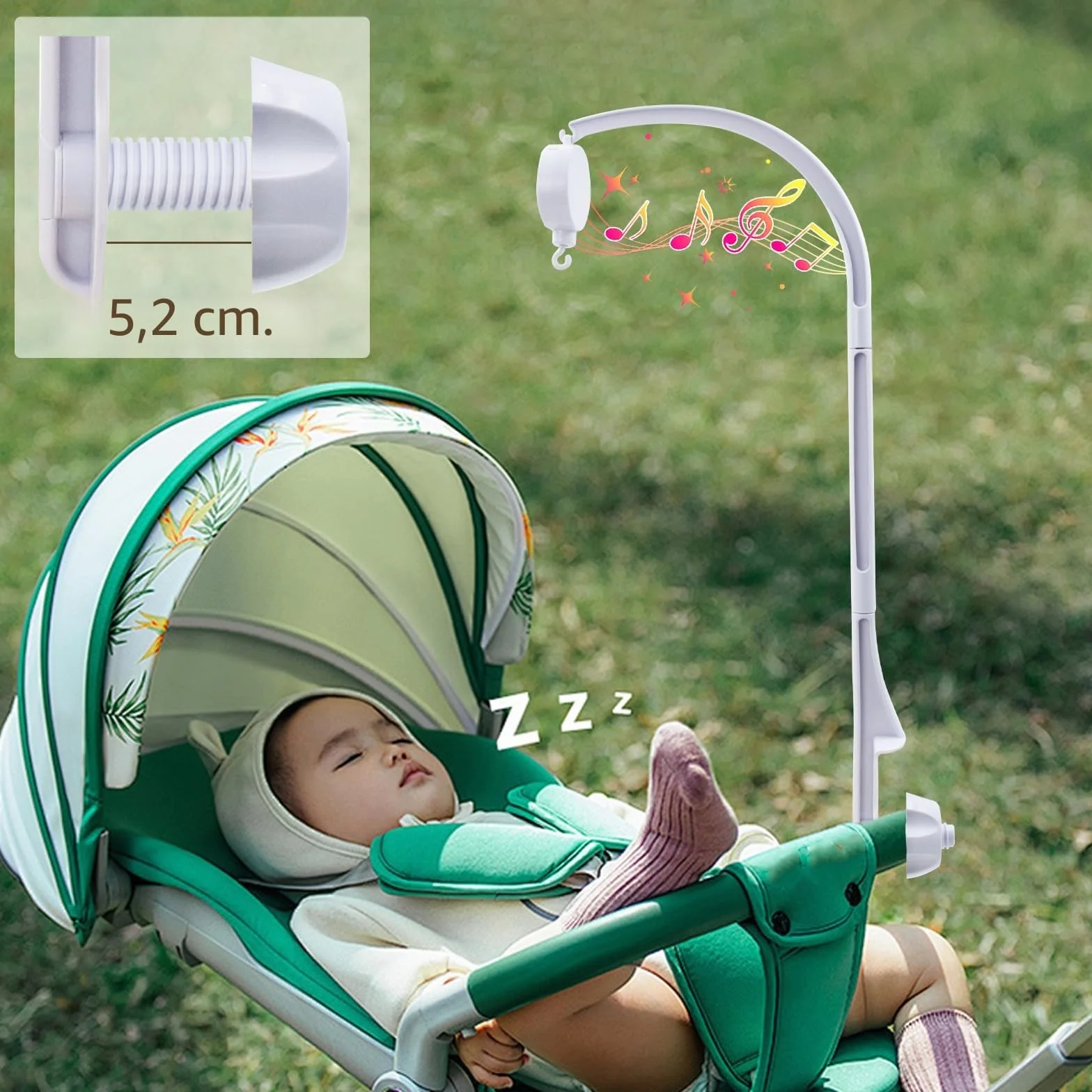 Movil Cuna Bebe, Bebé Móvil con Musica para Cuna, Soporte Ajustable DIY Infantil Juguetes de Decoración Caja de Música Soporte de Brazo, Móvil Bebé para Cuna para Bebé 0 a 24 Meses