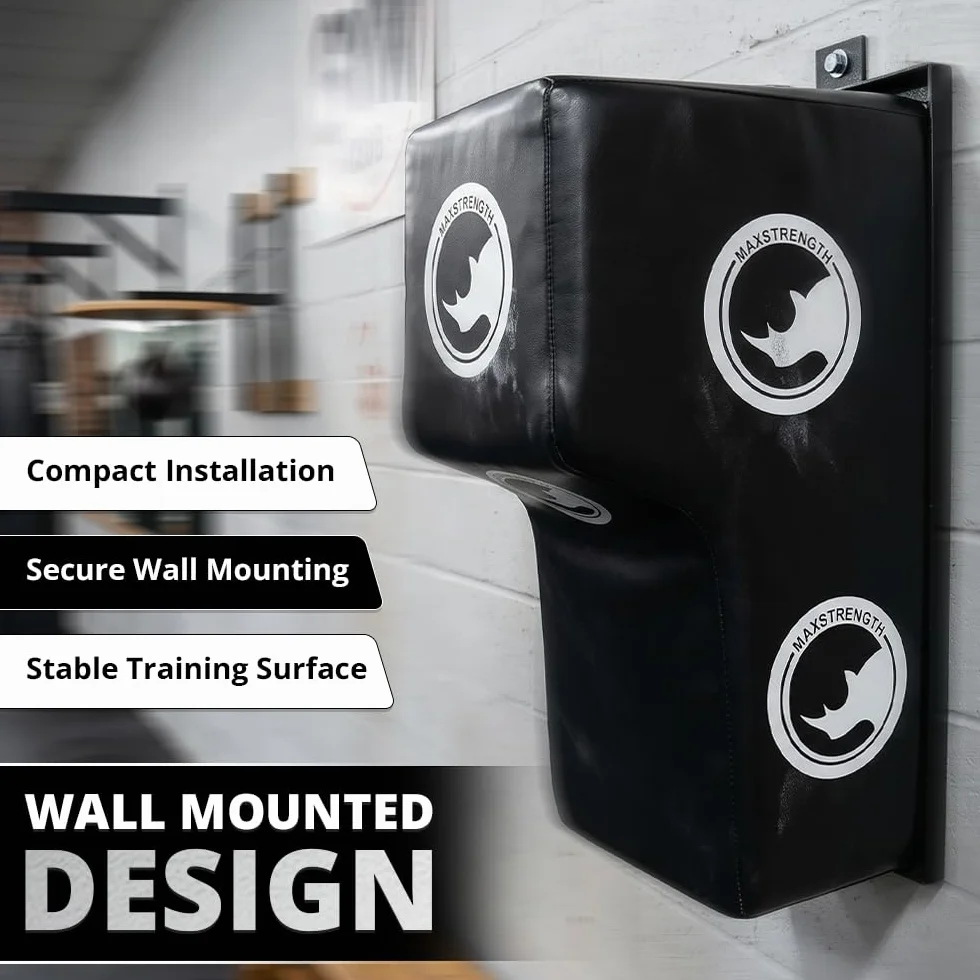 MAXSTRENGTH Bolsa de boxeo para montar en la pared, ángulo, corte superior, almohadilla de golpe (negro/blanco)