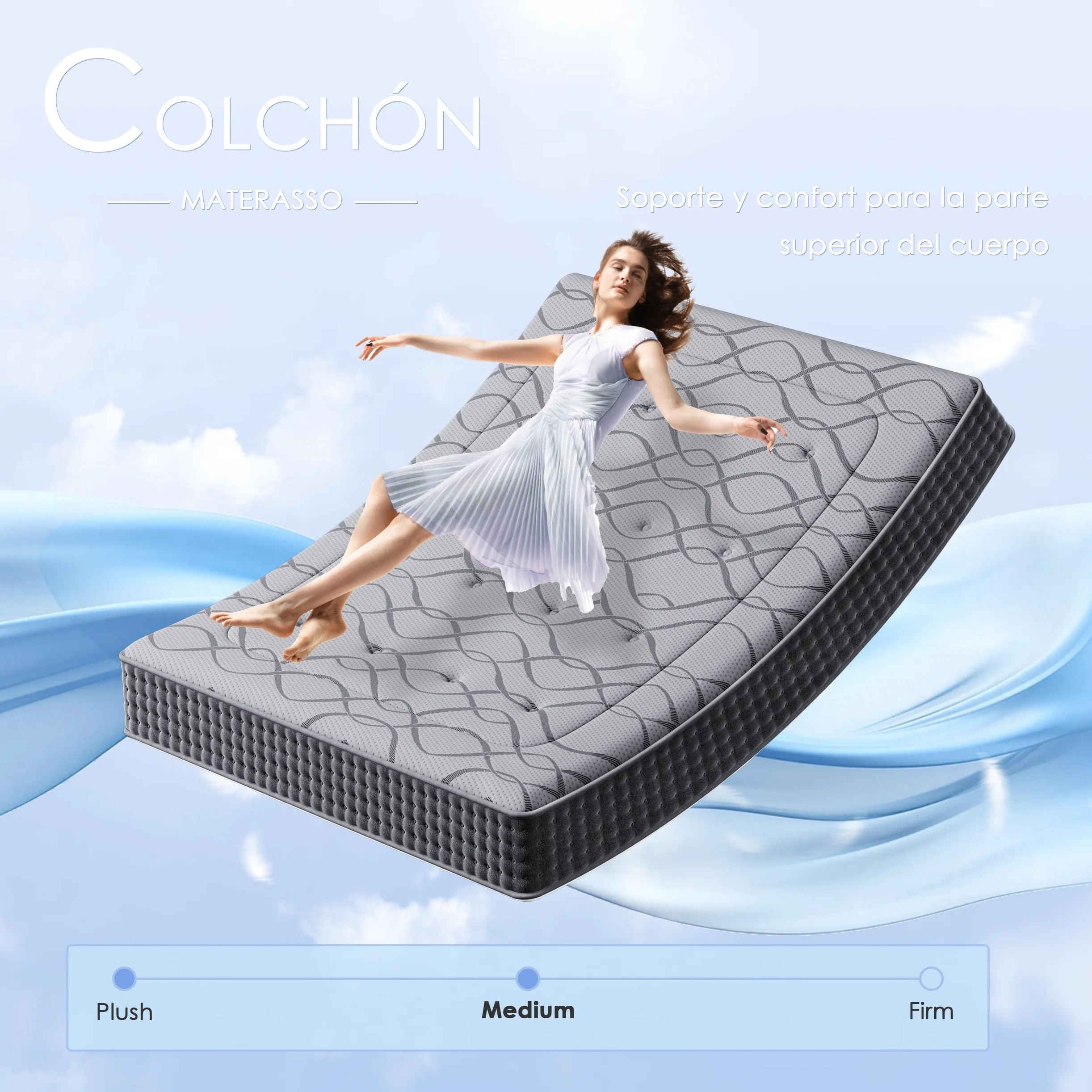 DEWINNER Colchón 90x190 cm, Altura 30 cm, Híbrido | 7 Zonas Muelles Ensacados, Espuma Viscoelástica Alta Densidad, Transpirable y Anatómico, Oeko-Tex & CertiPUR-US