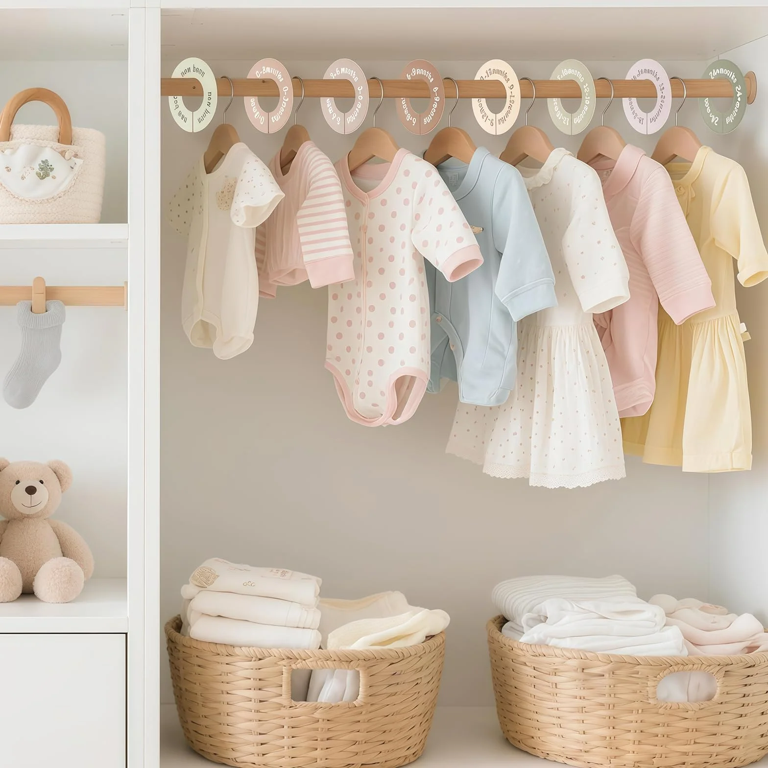 Perchas para Bebés Divisores de Ropa en Tonos Tierra Organizador Armario Decoración Habitación Infantil