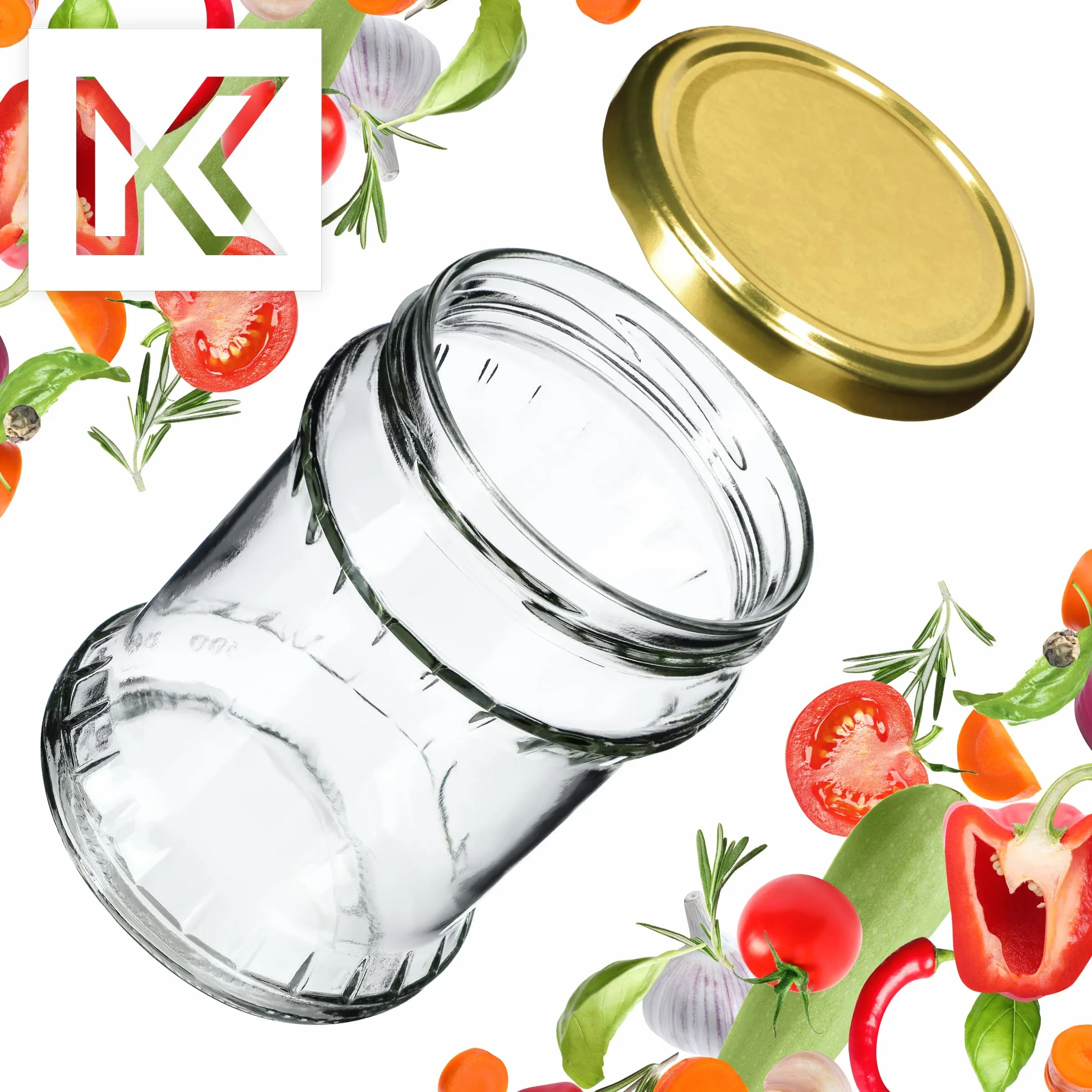 KADAX Botes Herméticos, Tarros de conservas de 500 ml, Tarros de Almacenamiento con Tapa de Rosca, Tarros Redondos (Dorado/48 Unidades)