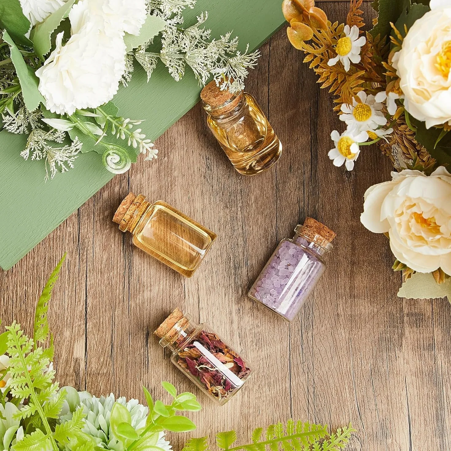 30 Piezas Mini Botellas de Cristal con Tapon Corcho, 36ml Botes Pequeños para Boda de Almendras, Botellitas Frascos de Vidrio con Colgante en Forma de Corazón, Regalitos Invitados Bodas