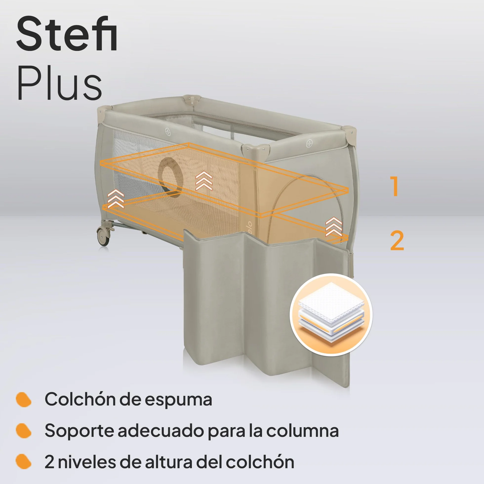 LIONELO Stefi Plus Cuna de Viaje Bebé Puerta Lateral Colchón Espuma T25 Premium Plegado Rápido Bolsa Transporte Ruedas Beige