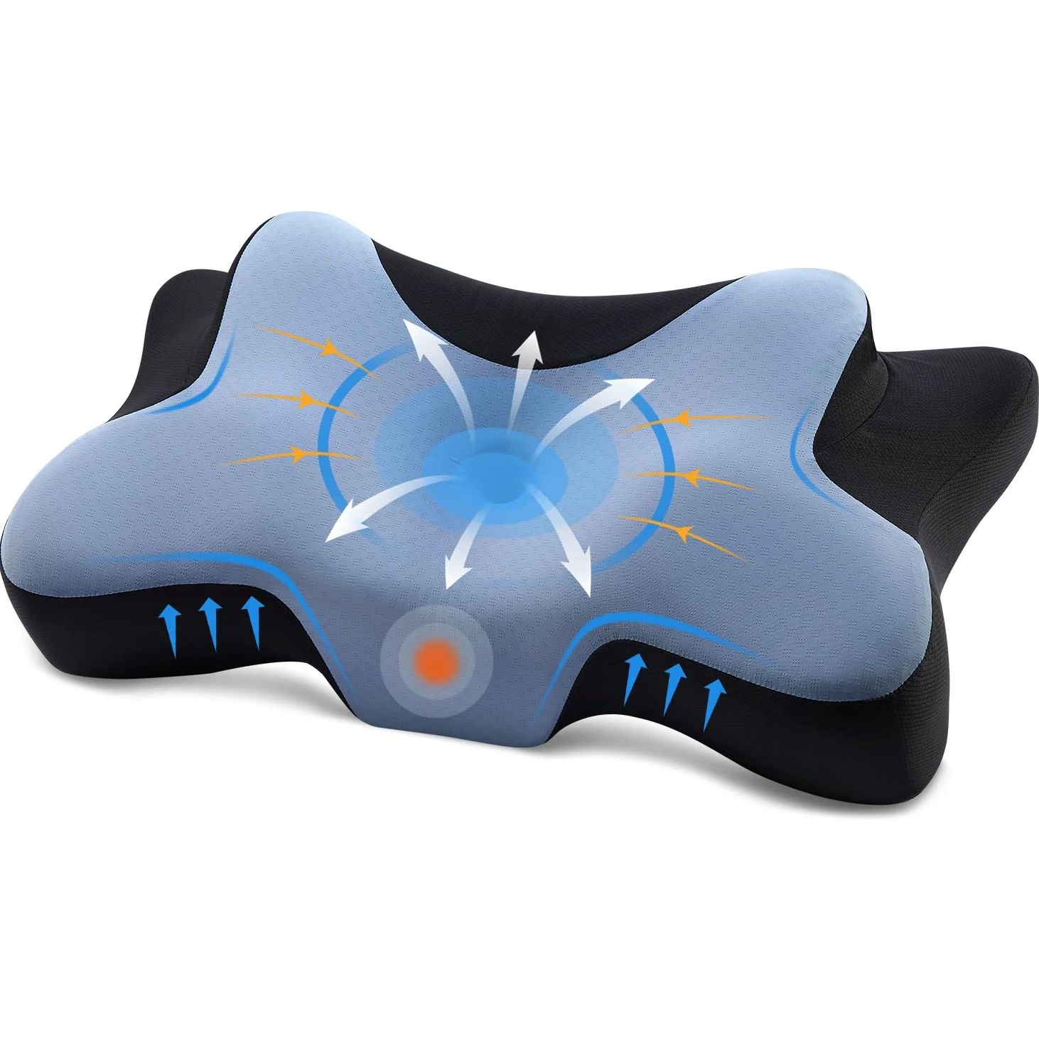 DONAMA Almohada cervical para dormir, cojín cervical ergonómico para dormir de lado, espalda y boca abajo con funda de almohada extraíble y lavable (azul y negro, 66 x 37 x 13 cm)