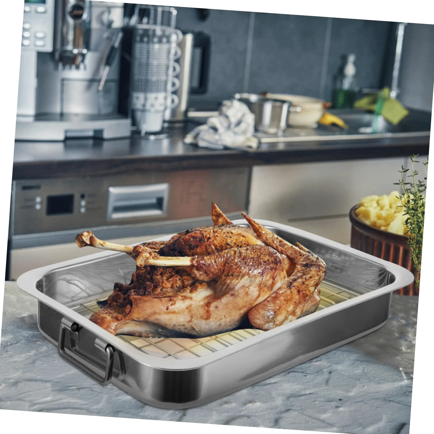 Ciieeo Bandeja Para Hornear Con Rejilla Rectangular 33x23x5 Cm Acero Inoxidable Resistente Horno Cocina Multiusos Almacenamiento