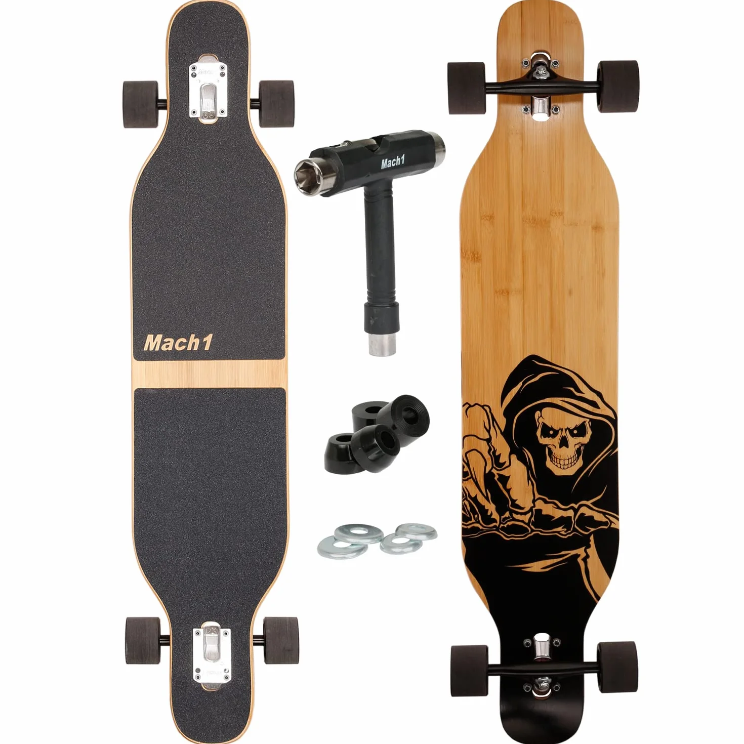 FunTomia Camber Longboard con rodamientos de cerámica Mach1 Flex1 Drop Through Cruiser Freeride Full Board T-Tool