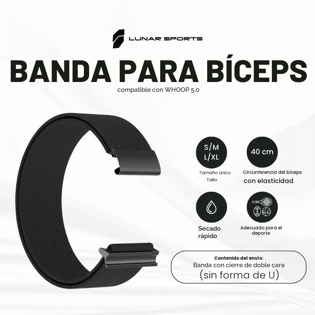 Lunar Straps Cinta para bíceps compatible con WHOOP 5.0, banda deportiva transpirable, negro