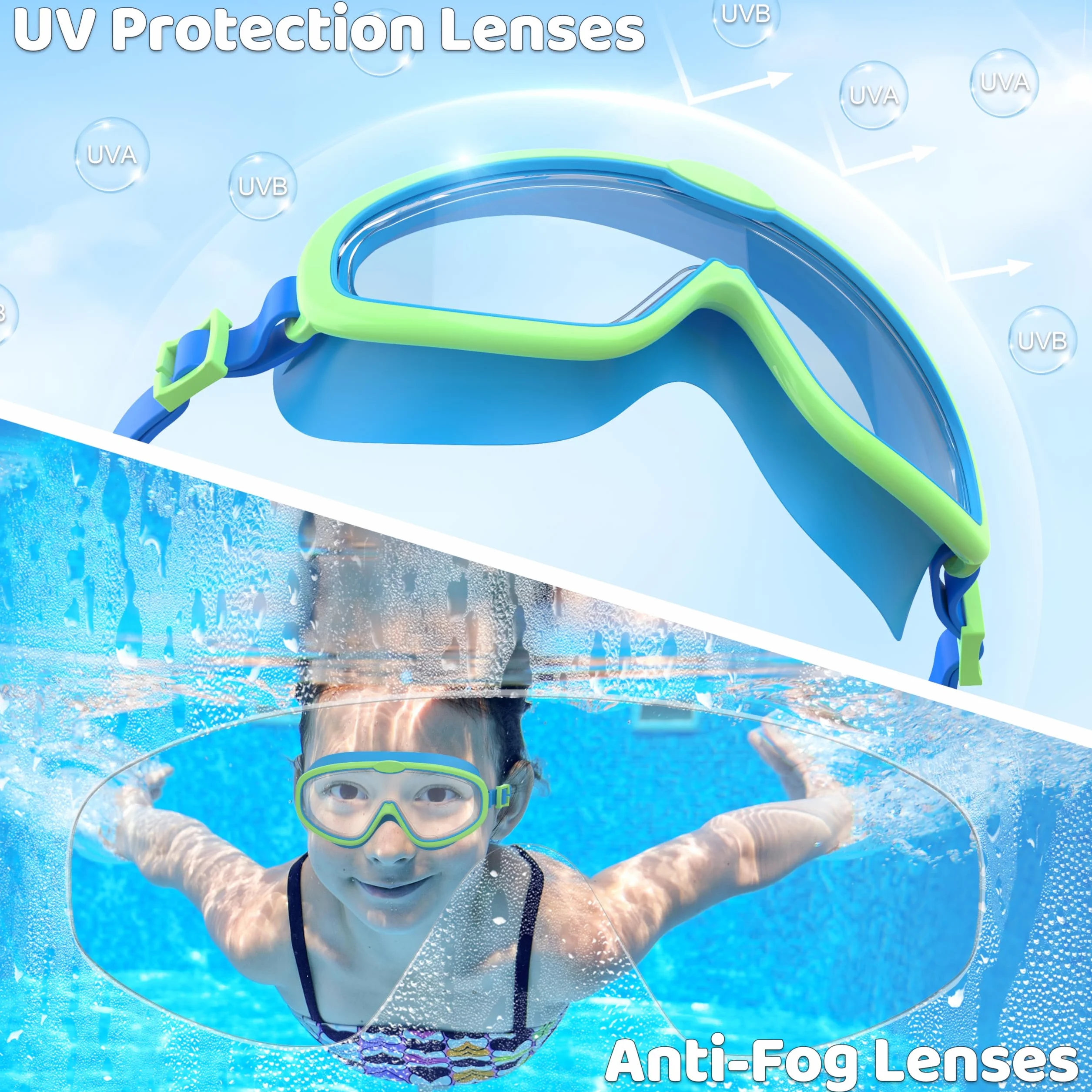 Gafas de Natación Antivaho Protección UV Junta de Silicona Montura Grande Niño 6-14 Años