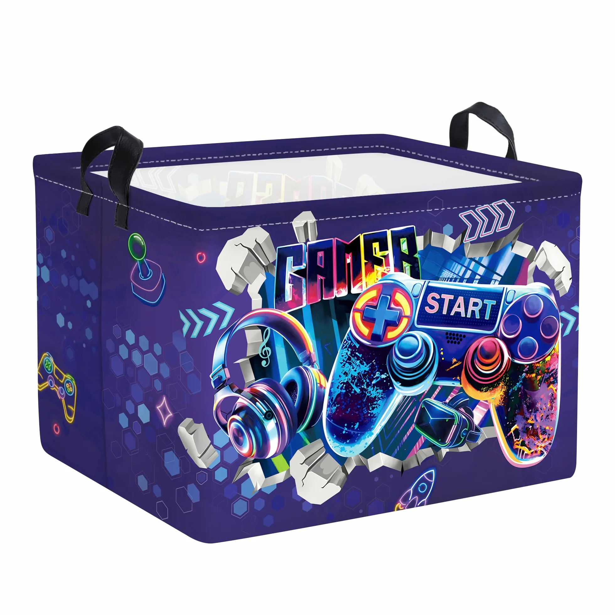 Clastyle Cestos Almacenaje Juego de Aventuras Cesta Ropa Sucia Plegable para Habitación Bebé Dormitorio Cajas de Almacenaje Juguetes para Chico Chica, Púrpura 3D, 40x30x30 cm
