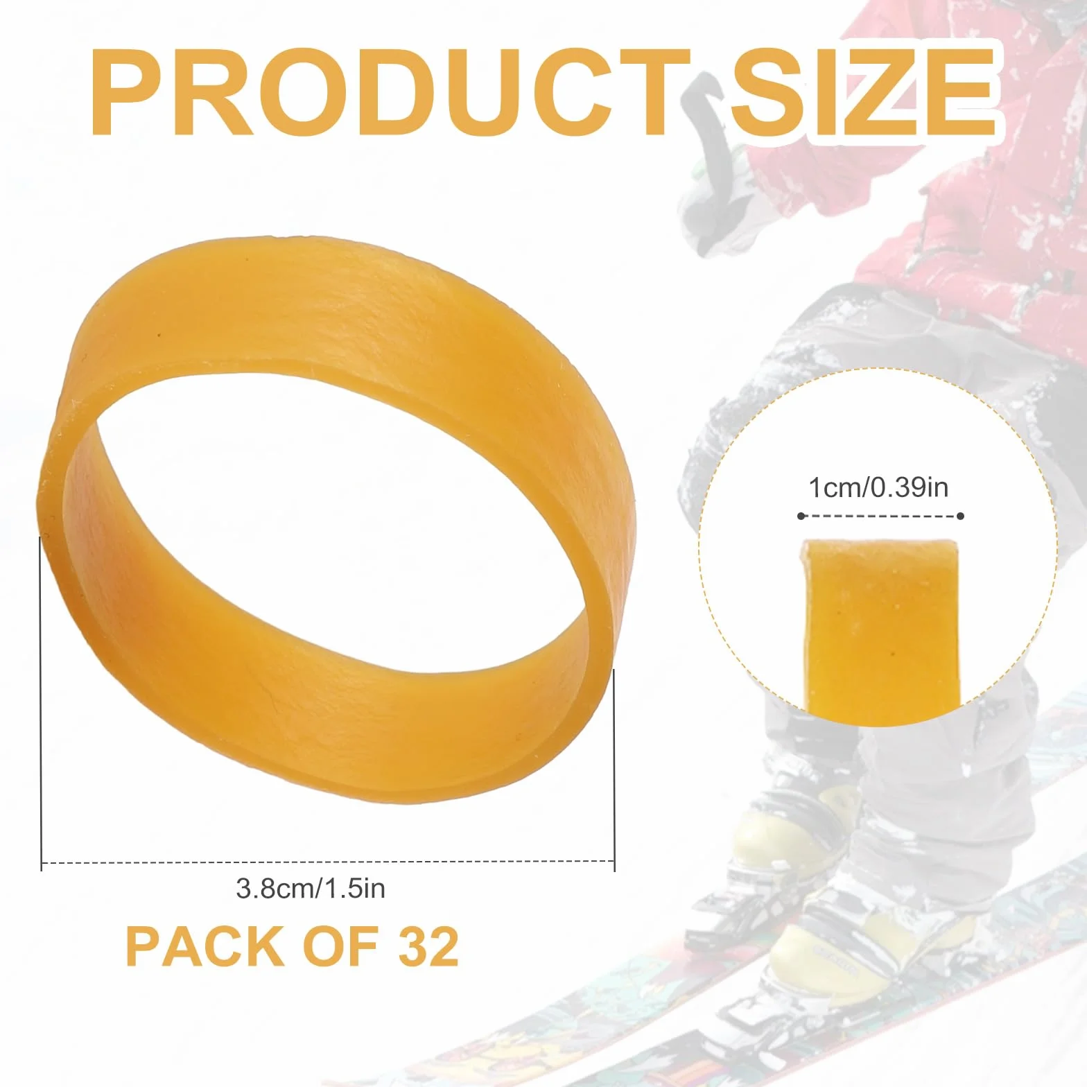 Retenedores de Freno de Esquí 32uds Banda de Goma para Snowboard Accesorios Deportes Invierno (Amarillo)