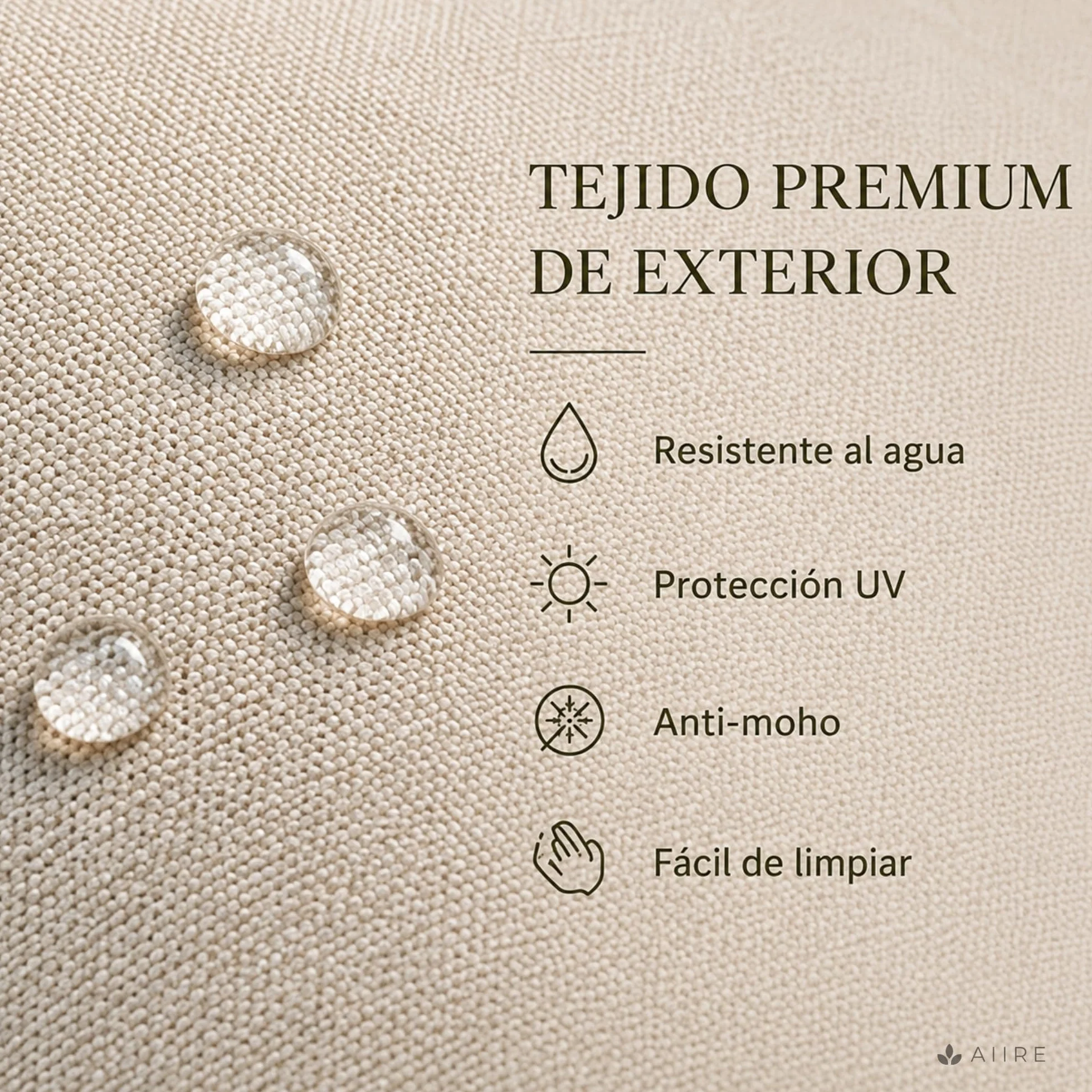 Aiire Puff Exterior Jardín Moderno - Sillón Puf con Relleno Incluido para Piscina, Terraza o Salón - Tejido Premium Resistente al Agua y Rayos UV - Bean Bag Chair de Lujo XXL Beige