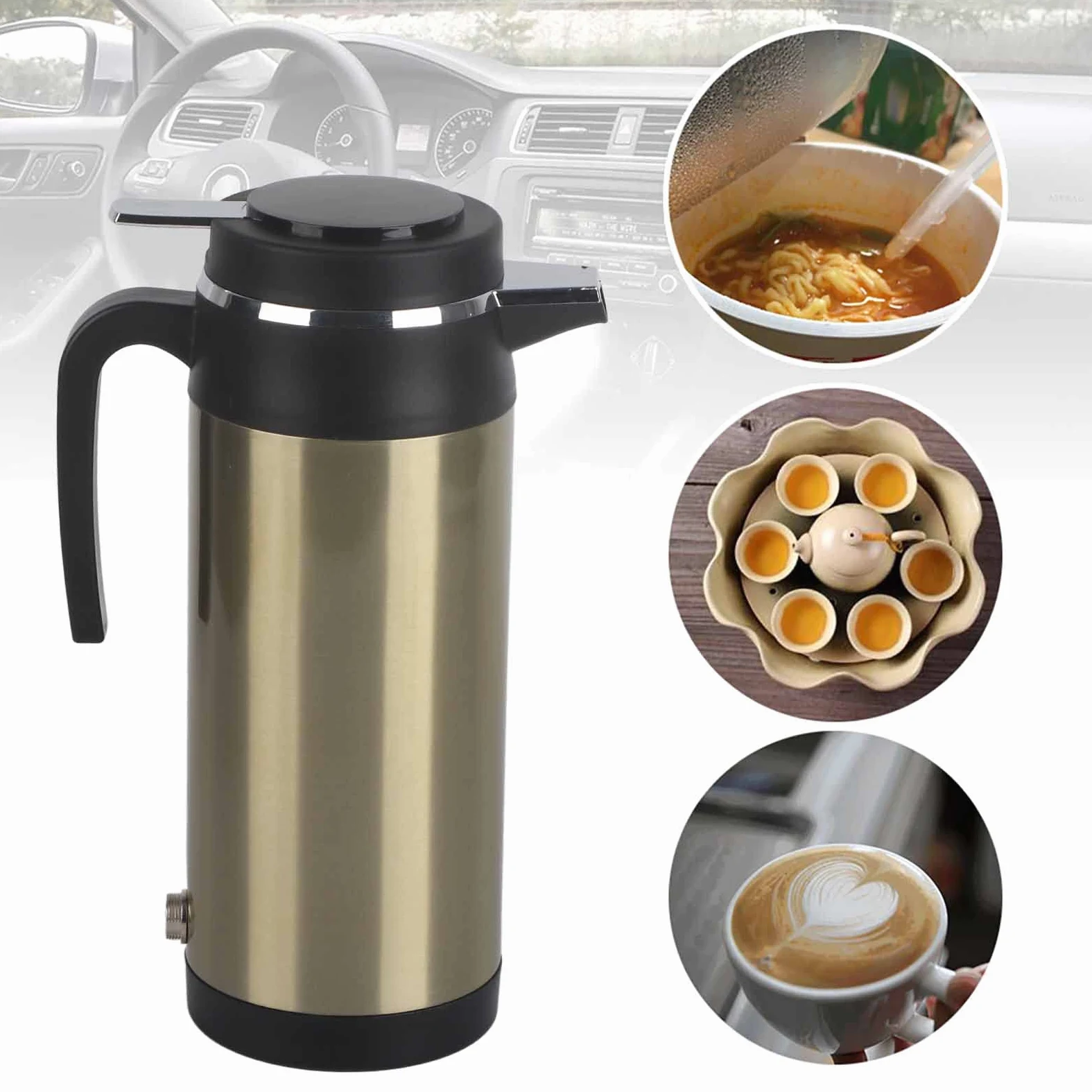 Termos eléctricos, 1200ML 12V / 24V Hervidor eléctrico de acero inoxidable en el coche Termos de viaje Botella de agua de calefacción(Plata) for termo cafe electrico,hervidor de agua para camion,calen
