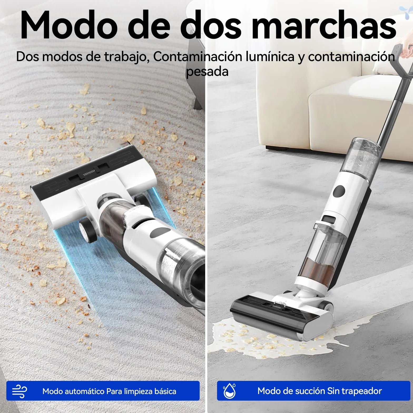 JONR ED12 Aspiradora fregadora sin Cable, Friega y Aspira a la Vez, Limpieza de Bordes, Autolimpieza, fregona electrica para Limpiar Suelos de casa y Pelo de Animales