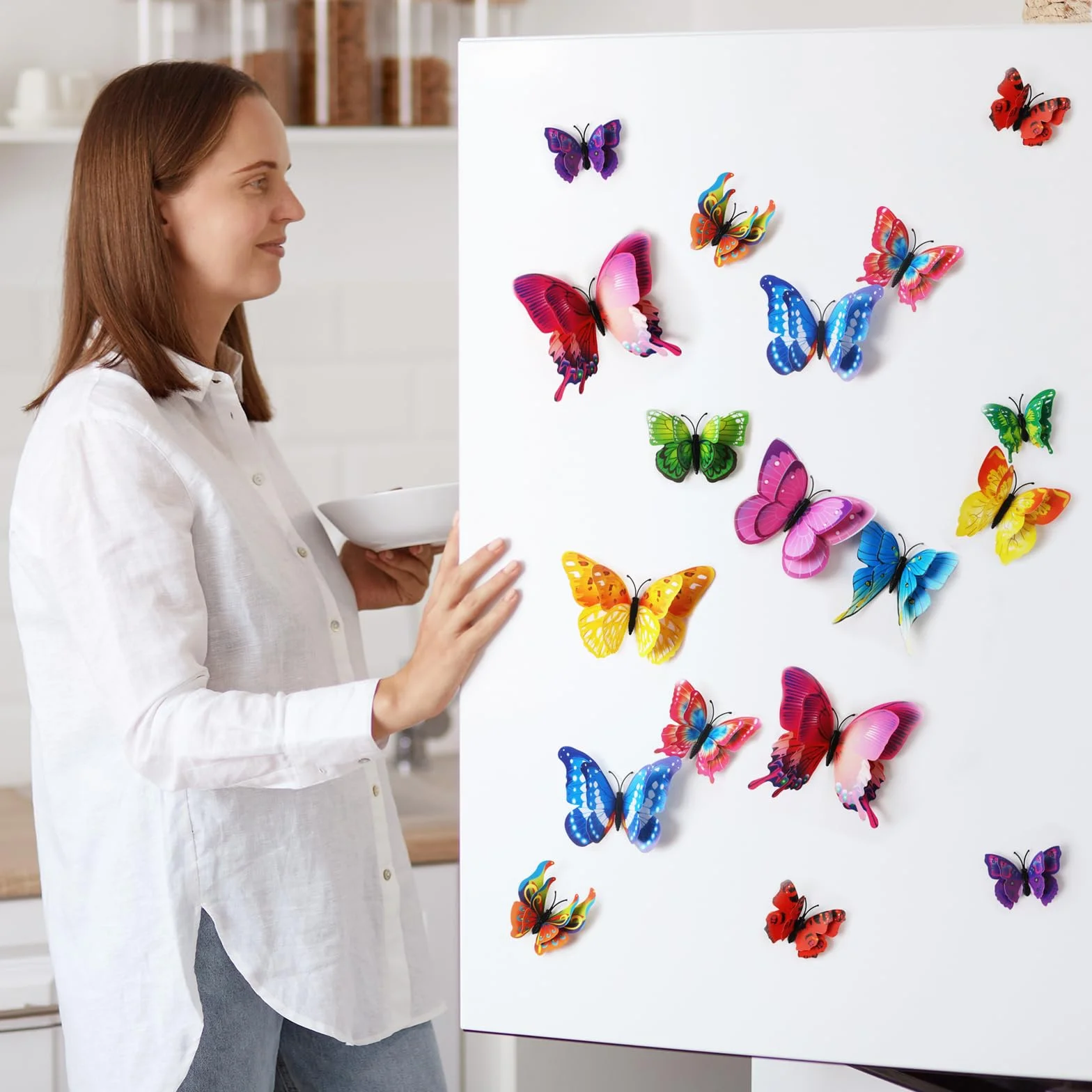 Decoraciones Mariposa 3D 60 Piezas, Decorativas de Pared para Habitaciones Infantiles, Cortinas, Mesas (Arco iris)