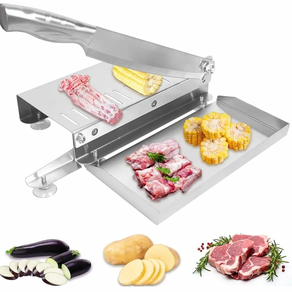 Cortador manual de carne con cortador de acero inoxidable y bandeja para pescado, pollo, carne de res, verduras y alimentos cocinados