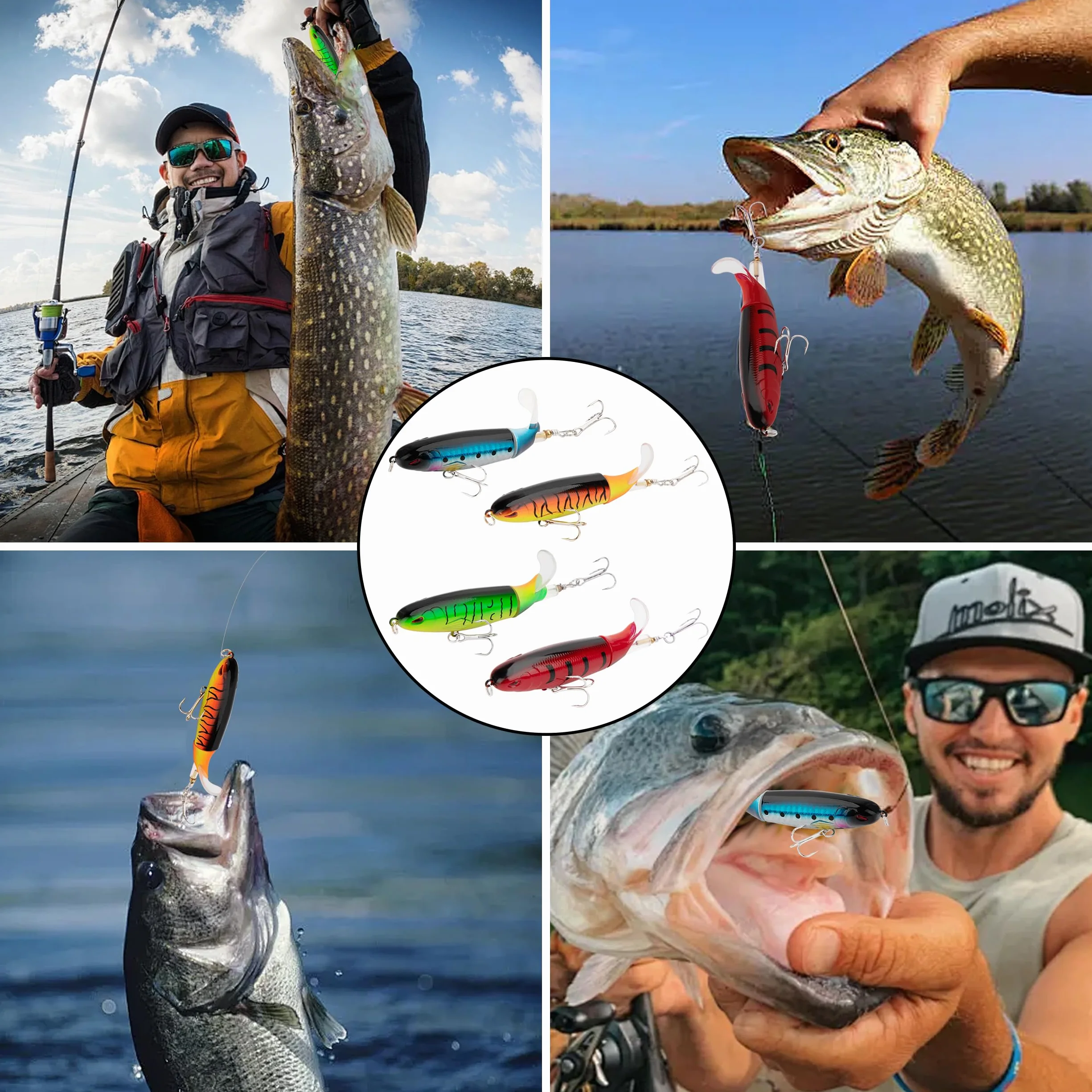 Señuelo Pesca, Señuelos Superficie Lubina con Ganchos, Fishing Lure Bait 13g, Regalos de Pesca para Hombres Trucha Bagre Siluros Bass (4 Piezas)