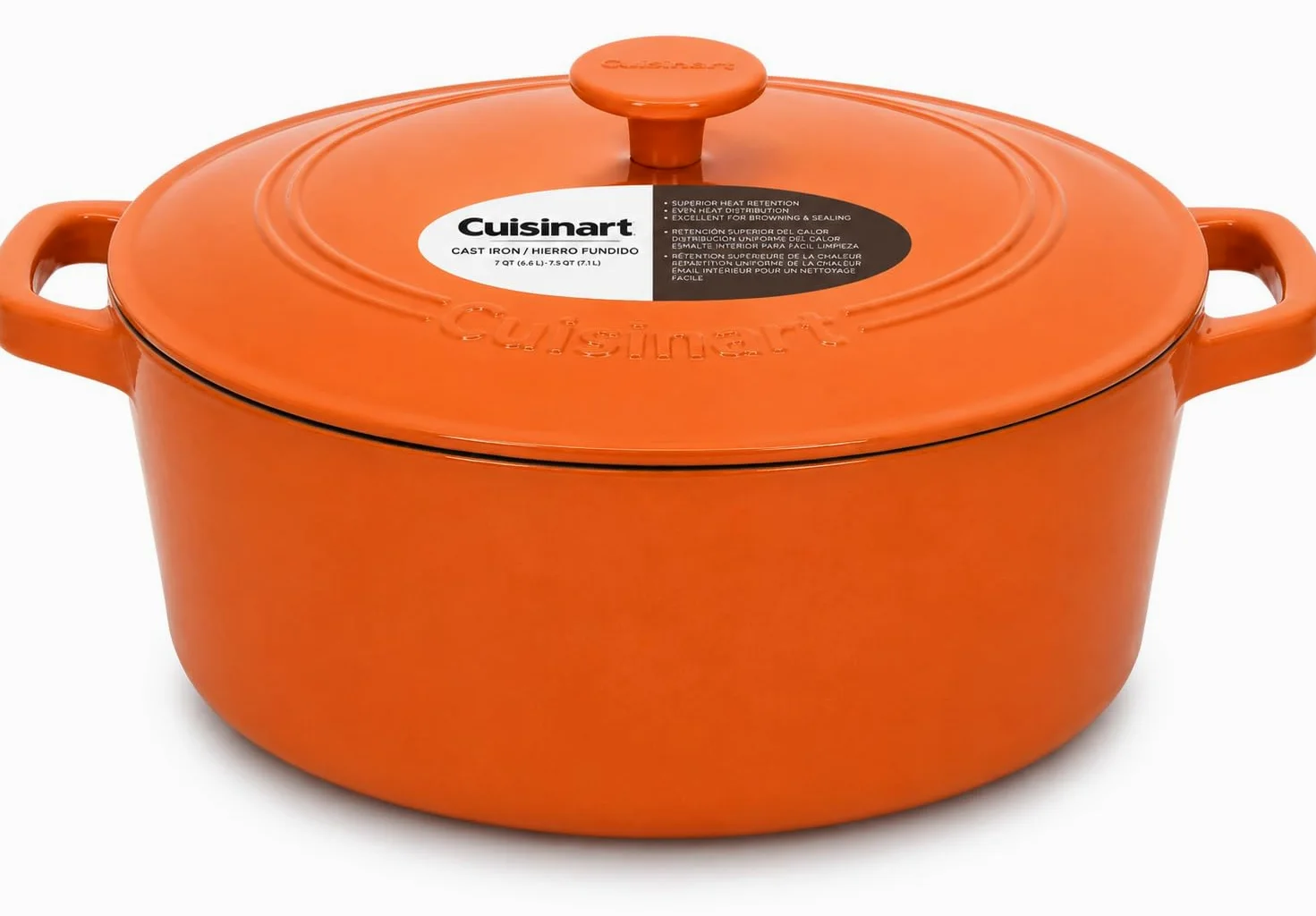 Cuisinart Chef's Classic - Cacerola redonda de hierro fundido esmaltado (naranja terracota, 7 cuartos de galón)