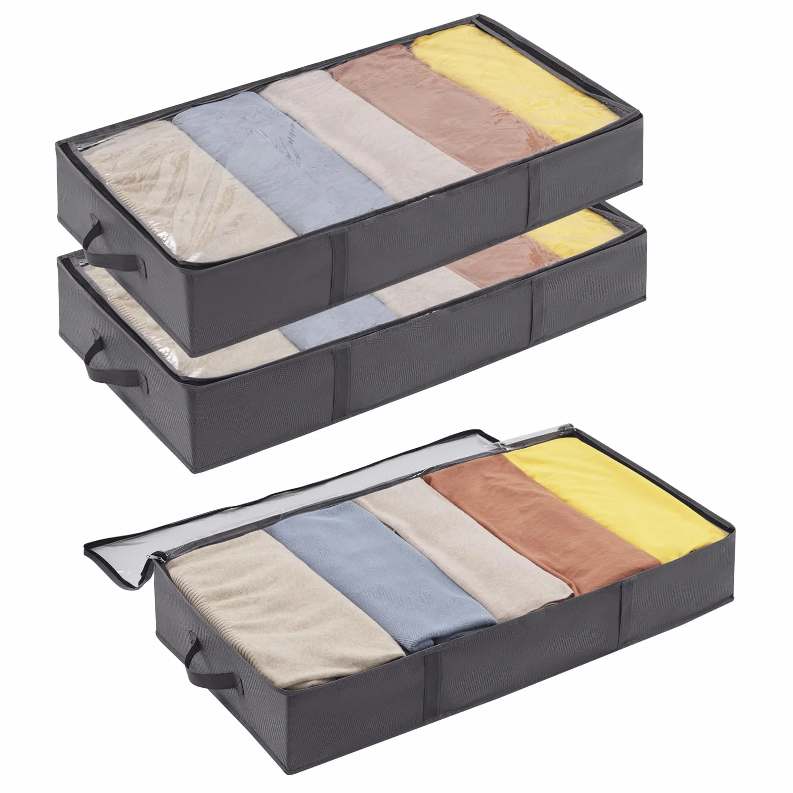 Lifewit Bolsas almacenaje ropa debajo de la Cama, Cajas almacenaje de Gran Capacidad con Asa Reforzada, cajas organizadoras plegables para Mantas, Ropa, Gris, 65 L, 3 Piezas