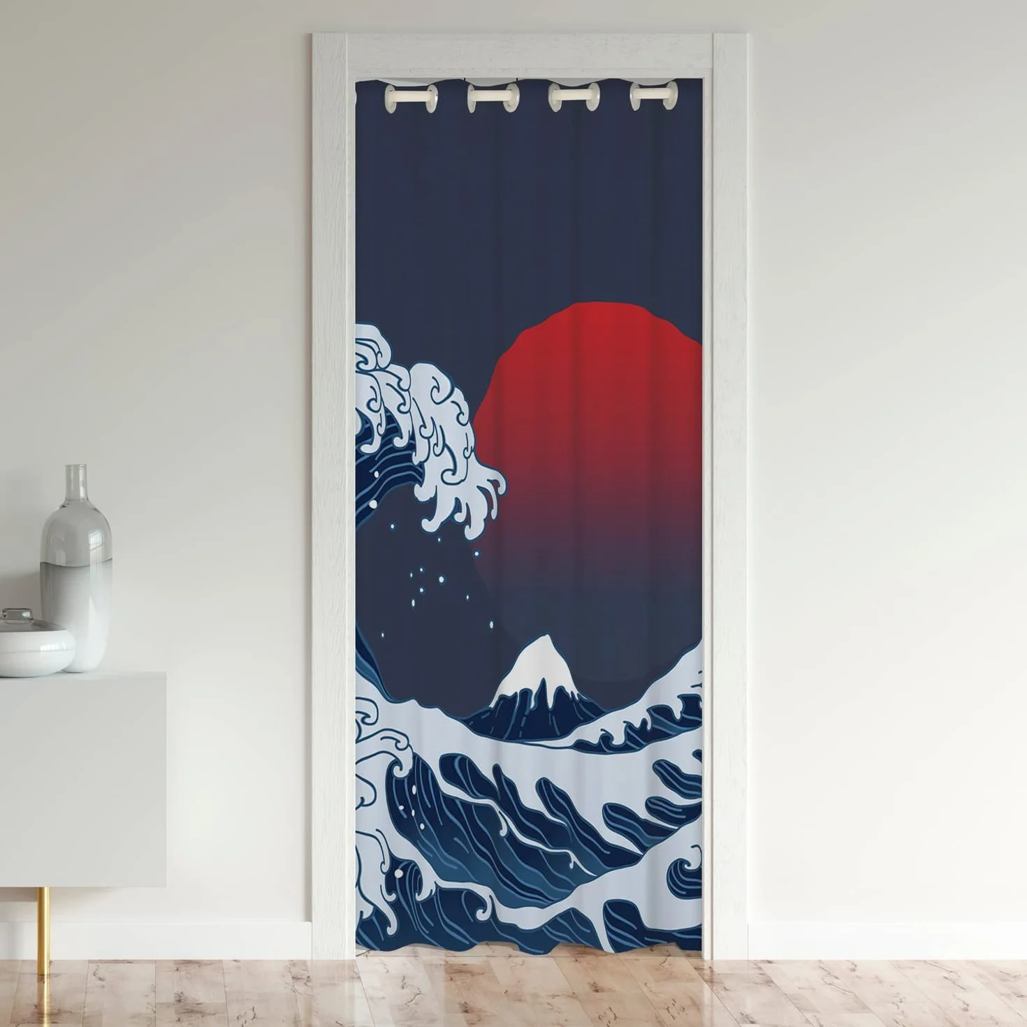Cortina de puerta de onda japonesa para puerta, 132 x 203 cm, tratamientos de ventana de puesta de sol, decoración del hogar, olas de mar, cubierta de cortina divisora de habitación, cubierta de cort