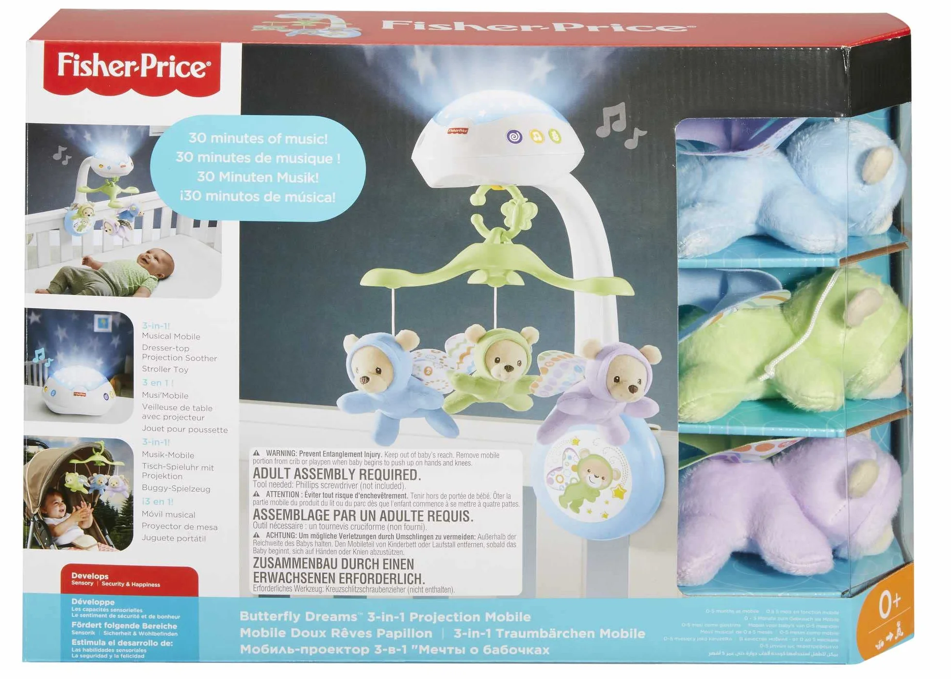 Fisher-Price Móvil Ositos Voladores CDN41 para Bebés 0+ Meses con 3 Opciones de Sonido y Control Remoto