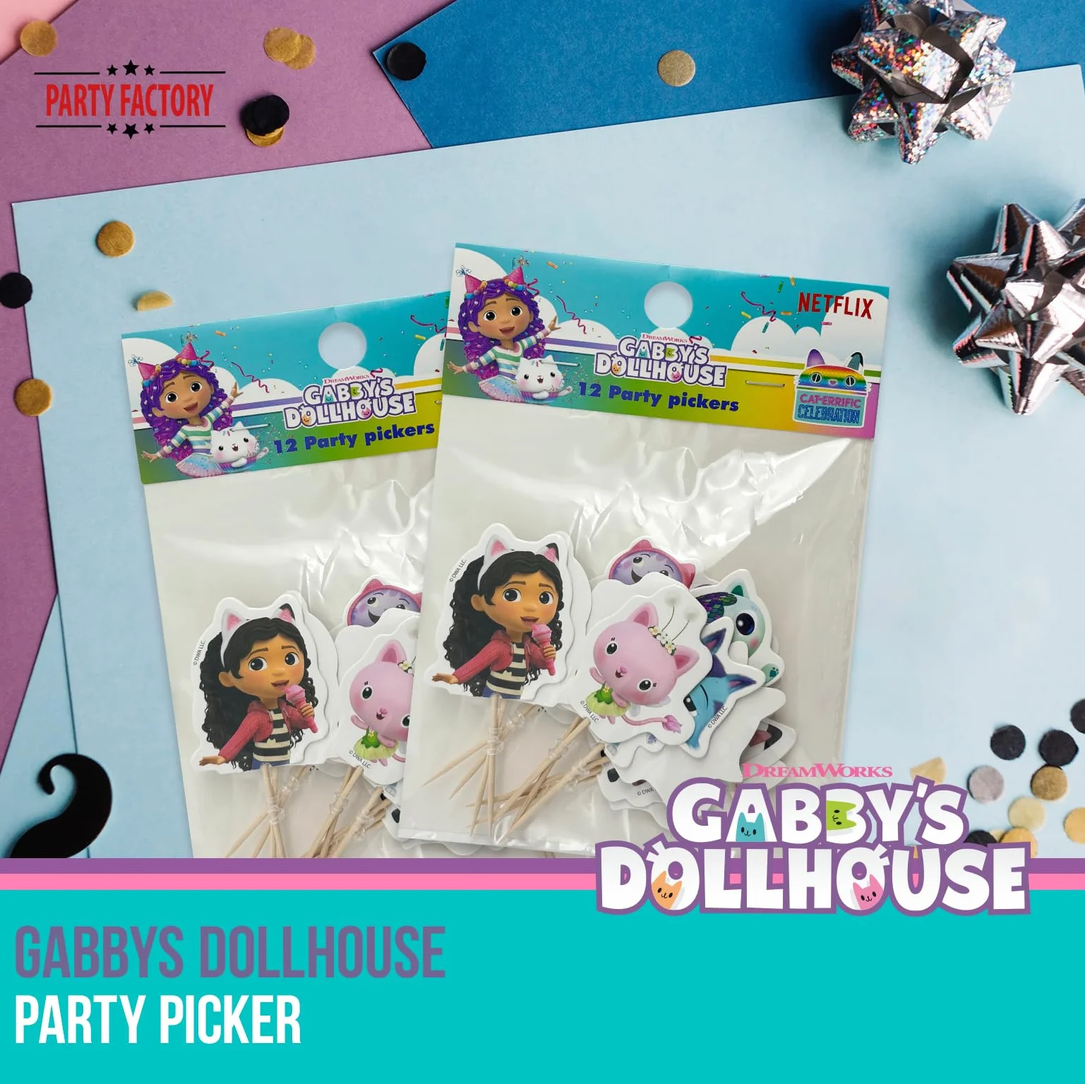 Gabby's Dollhouse Party Picker - Juego de 12 palillos decorativos para magdalenas y aperitivos