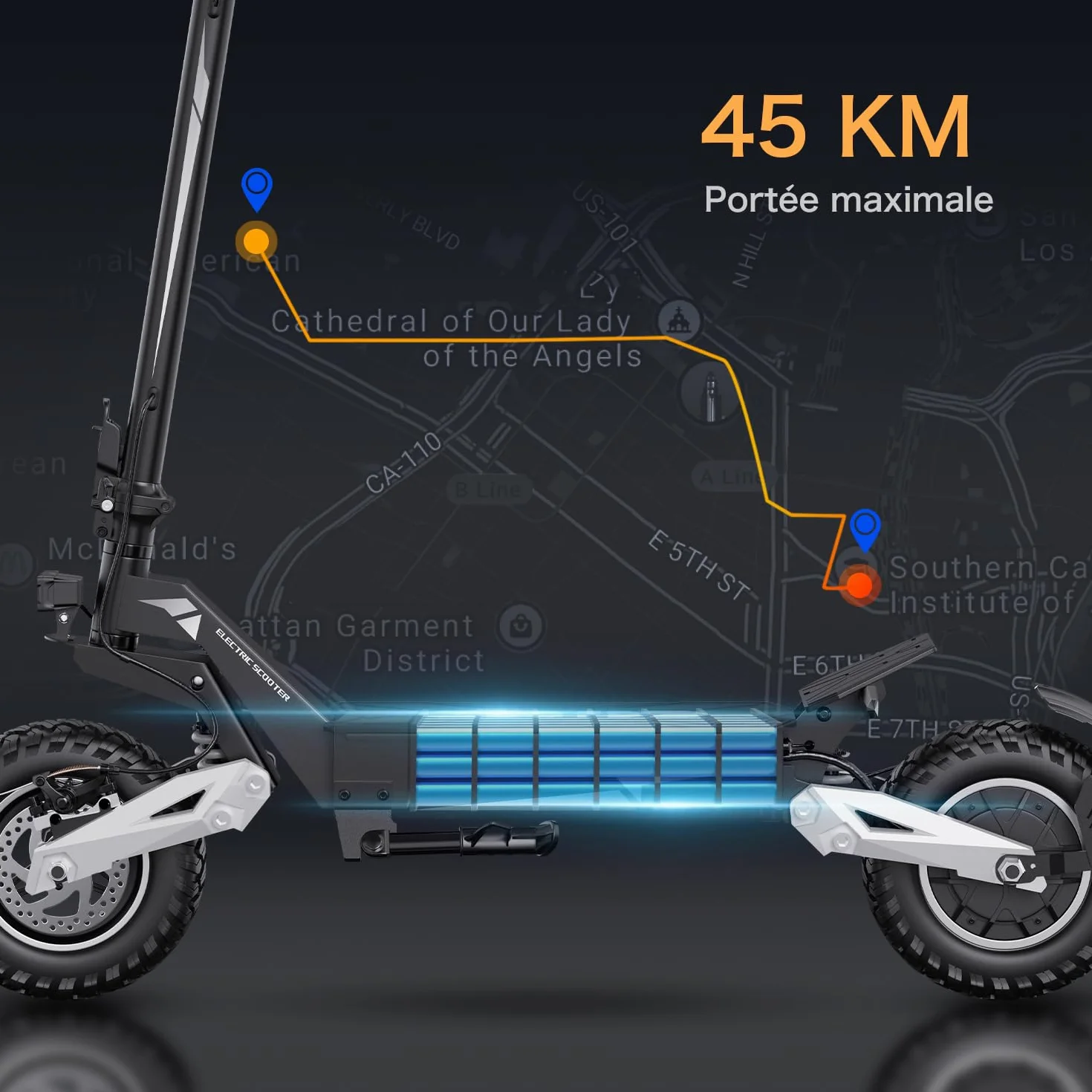 RAYI T10 Patinete Eléctrico para Adultos 48V 13.5Ah 45-50km Autonomía Ruedas 11 Pulgadas Arranque por Llave