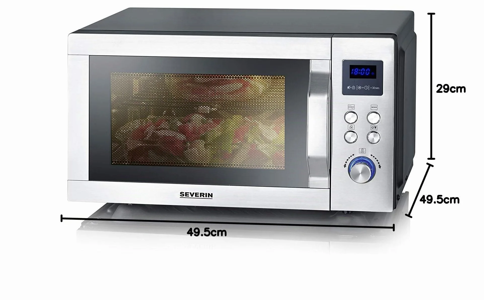 SEVERIN Microondas 3 en 1, microondas con grill, convección y base de vidrio, microondas digital amplio para platos cuadrados, acero inoxidable/negro mate, MW 7777