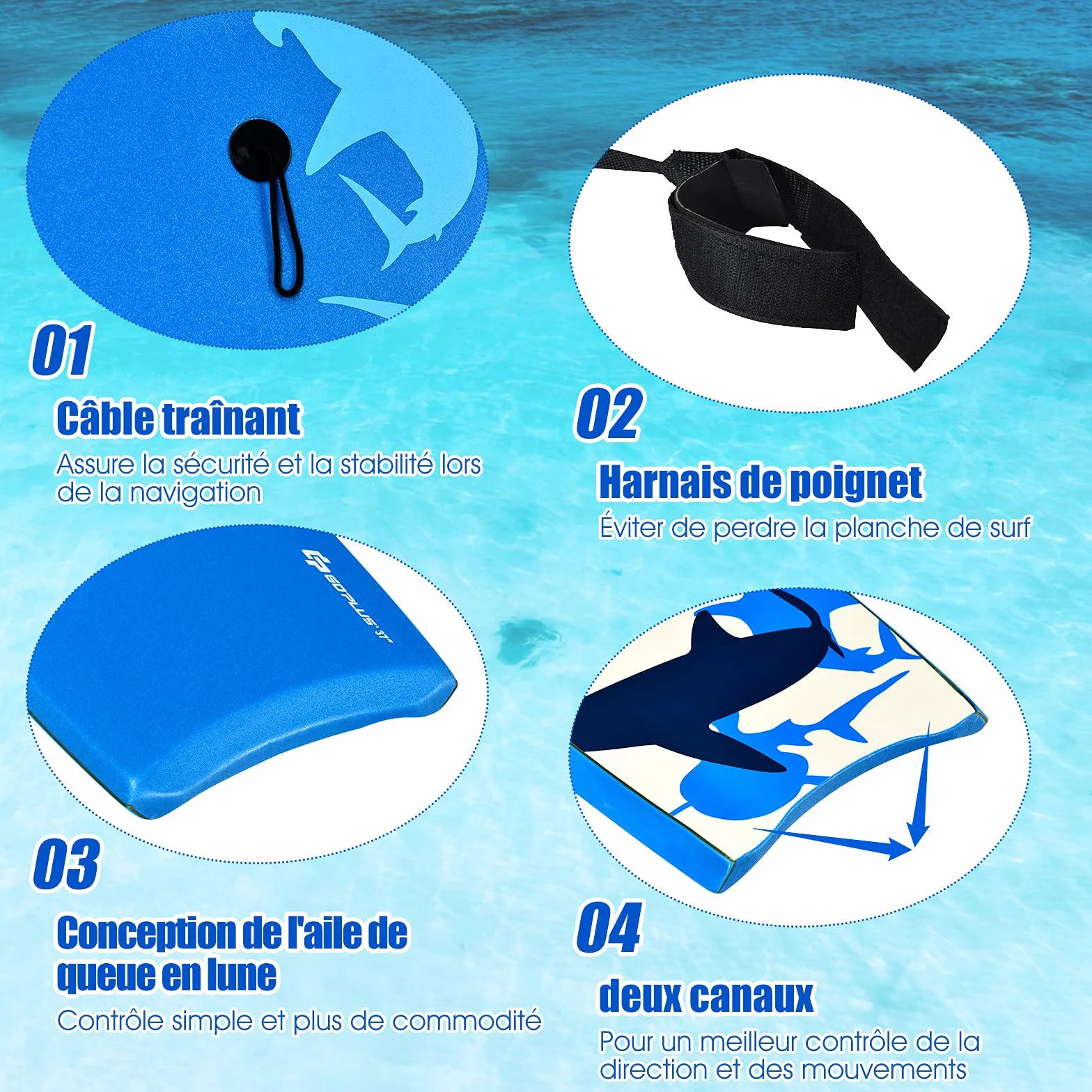 Goplus Bodyboard 105 cm Tabla de Ondas Ligero Resistente Correa Muñeca